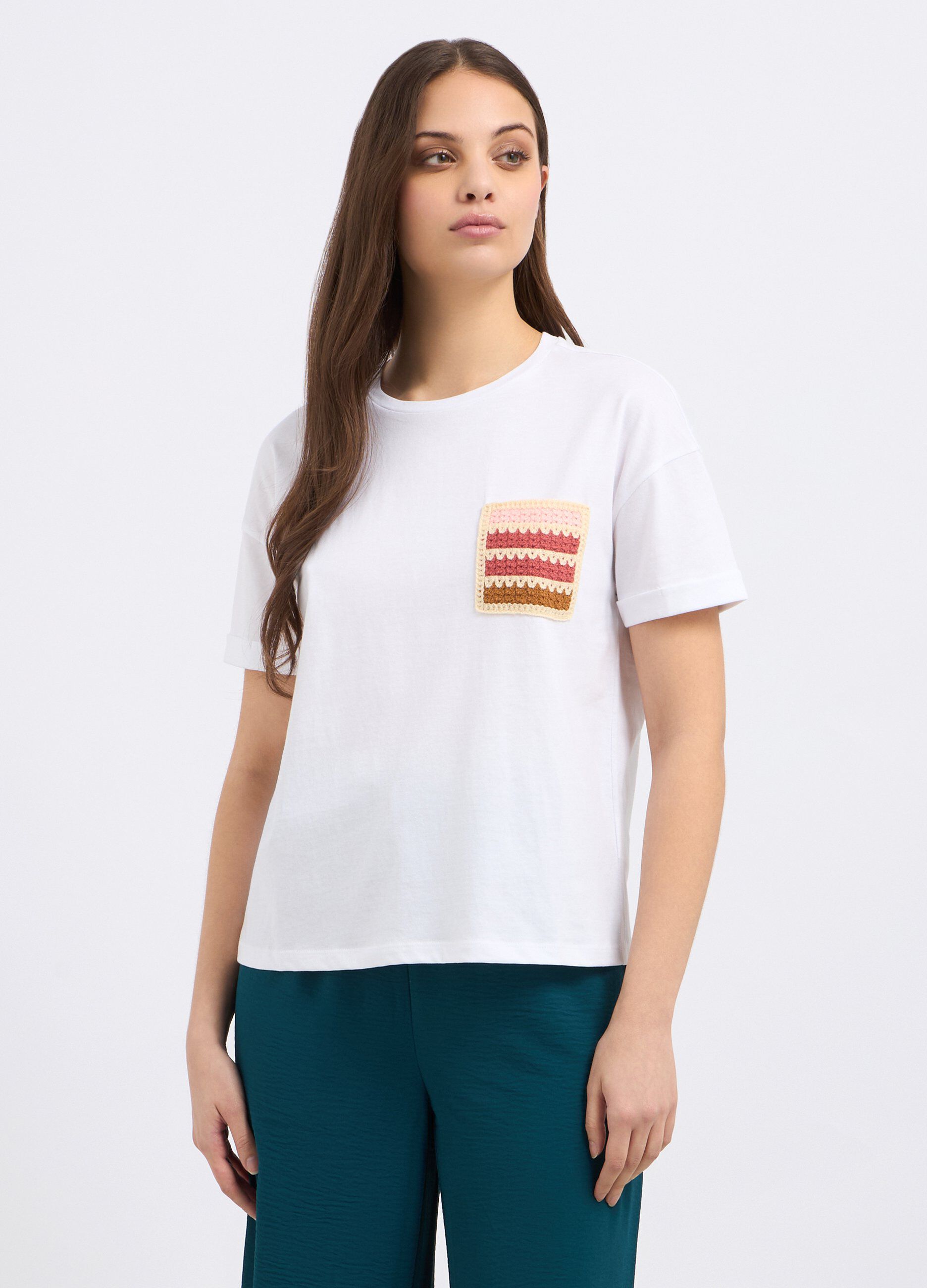 T-shirt in puro cotone con taschino donna_0