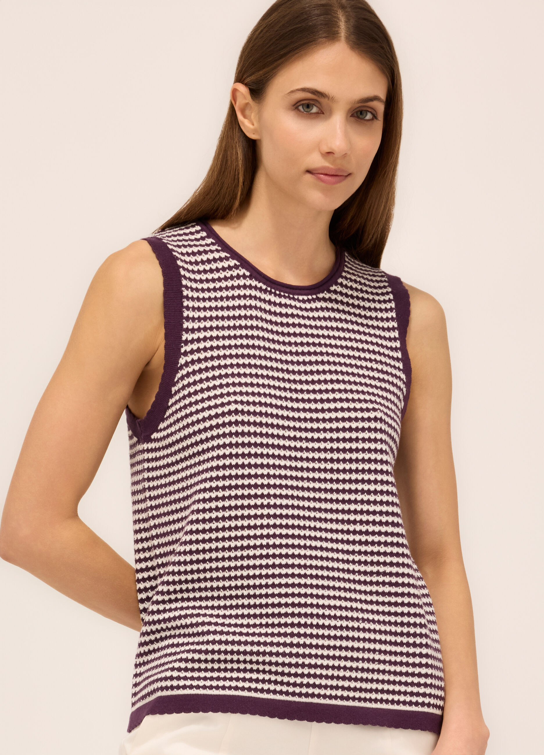 Canotta tricot con motivo a righe donna_2
