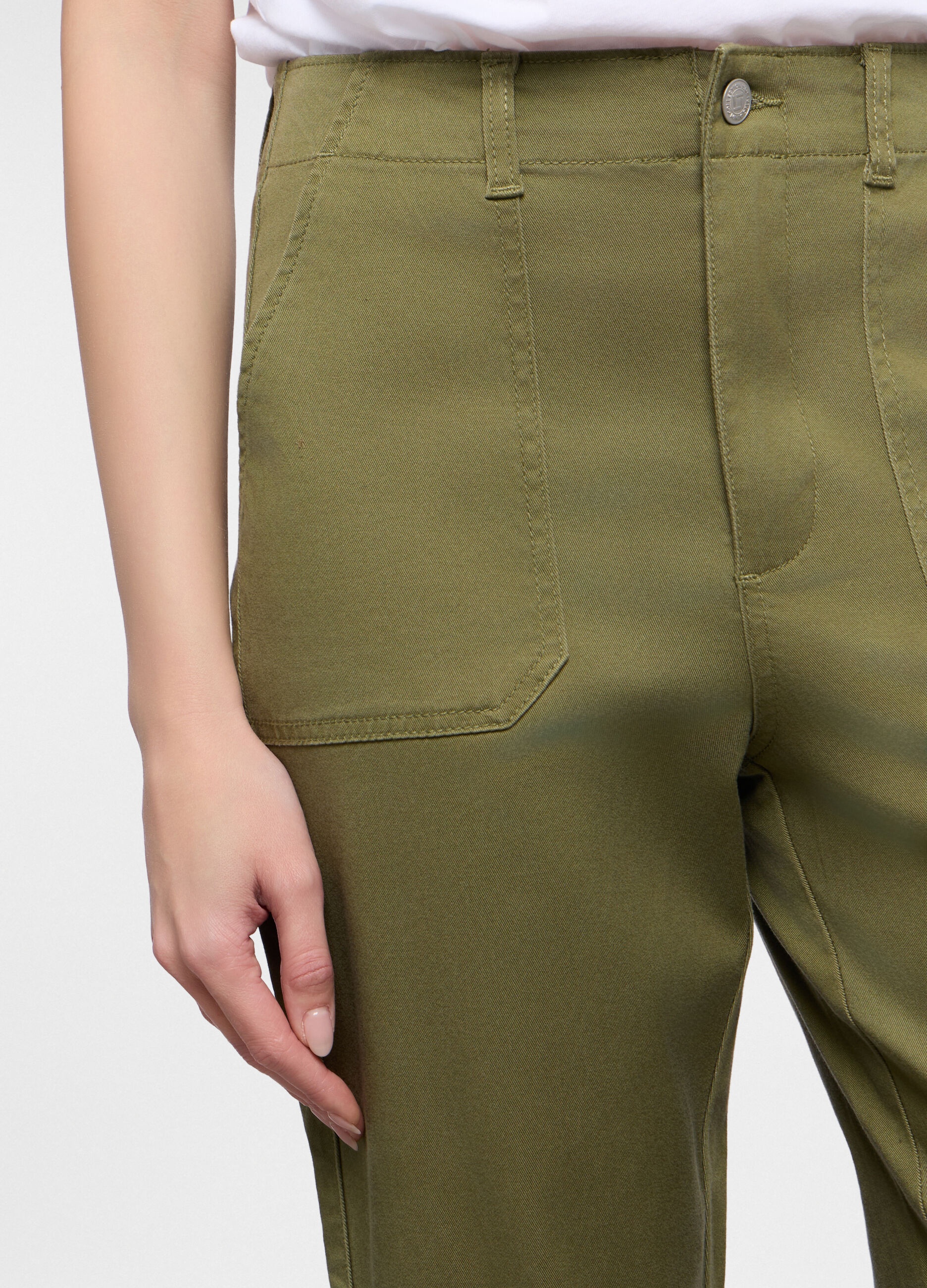 Jogger fit straight in cotone con fondo elasticato donna_3