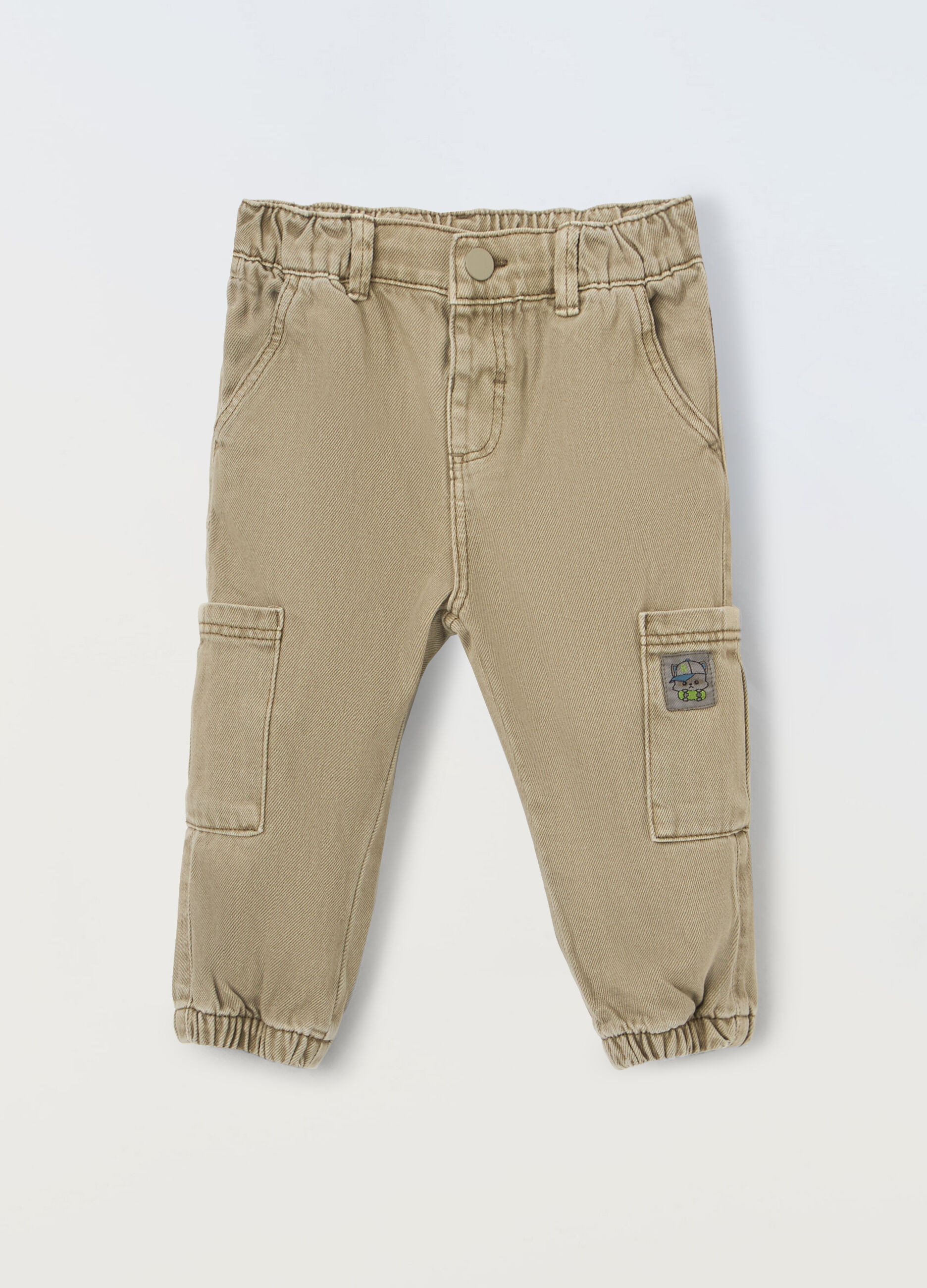 Pantaloni cargo in denim di puro cotone neonato_0