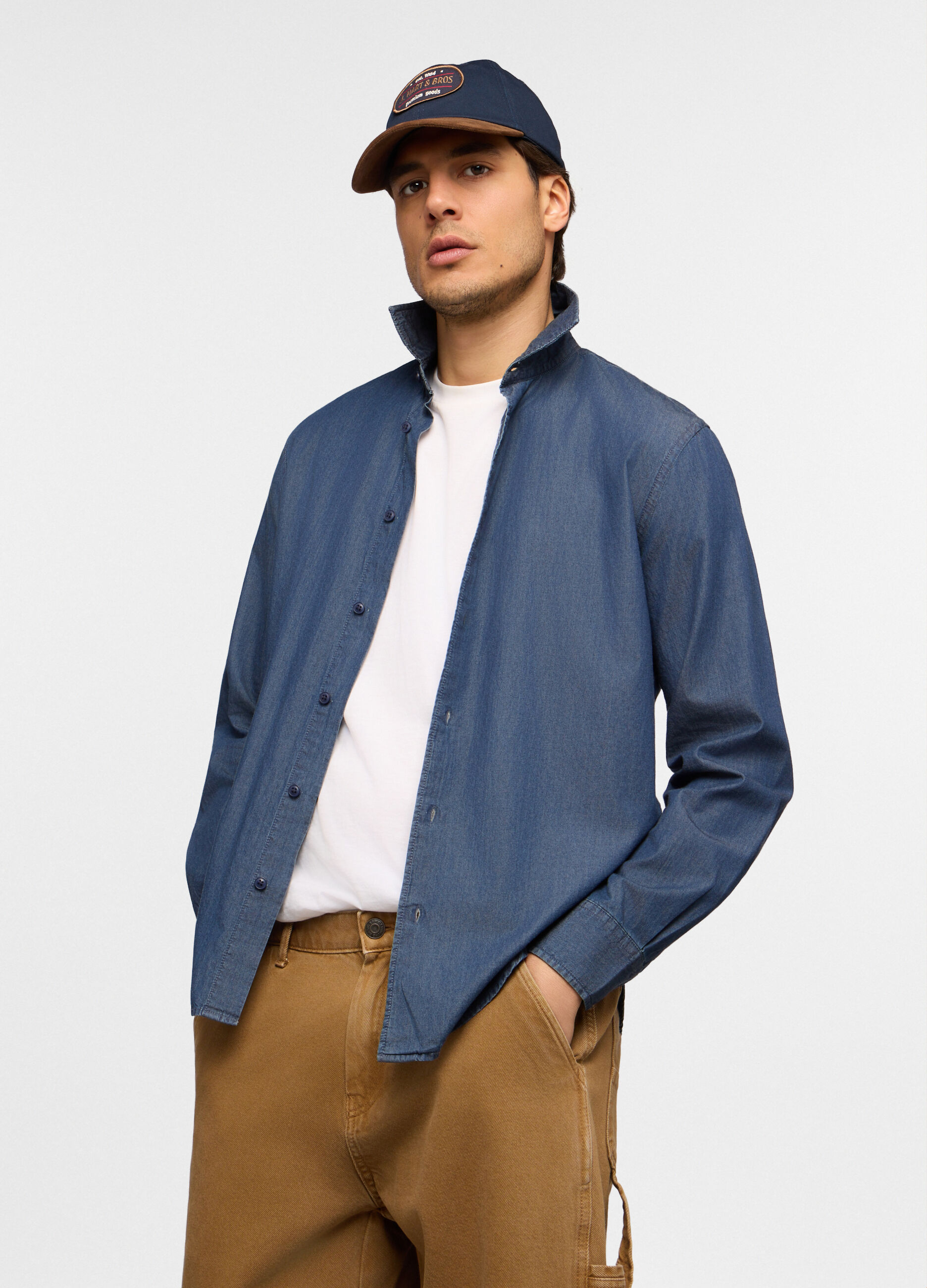 Camicia regular fit in chambray di cotone uomo_0