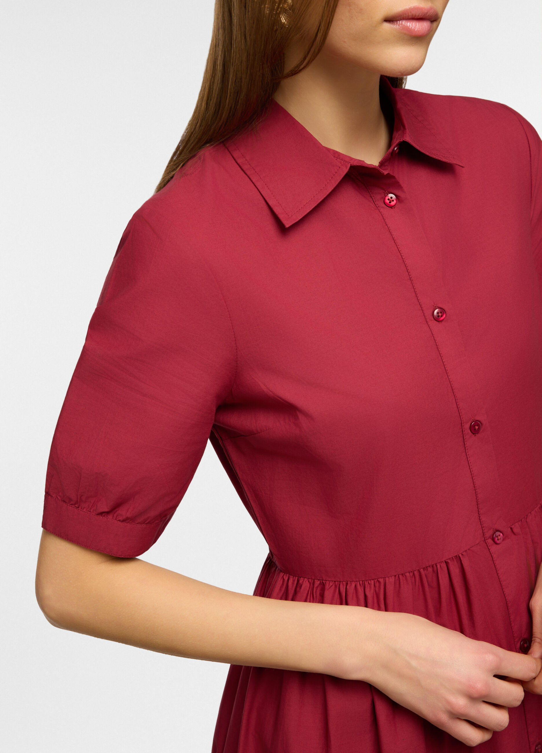 Vestito chemisier con colletto classico e ricamo in puro cotone donna_2