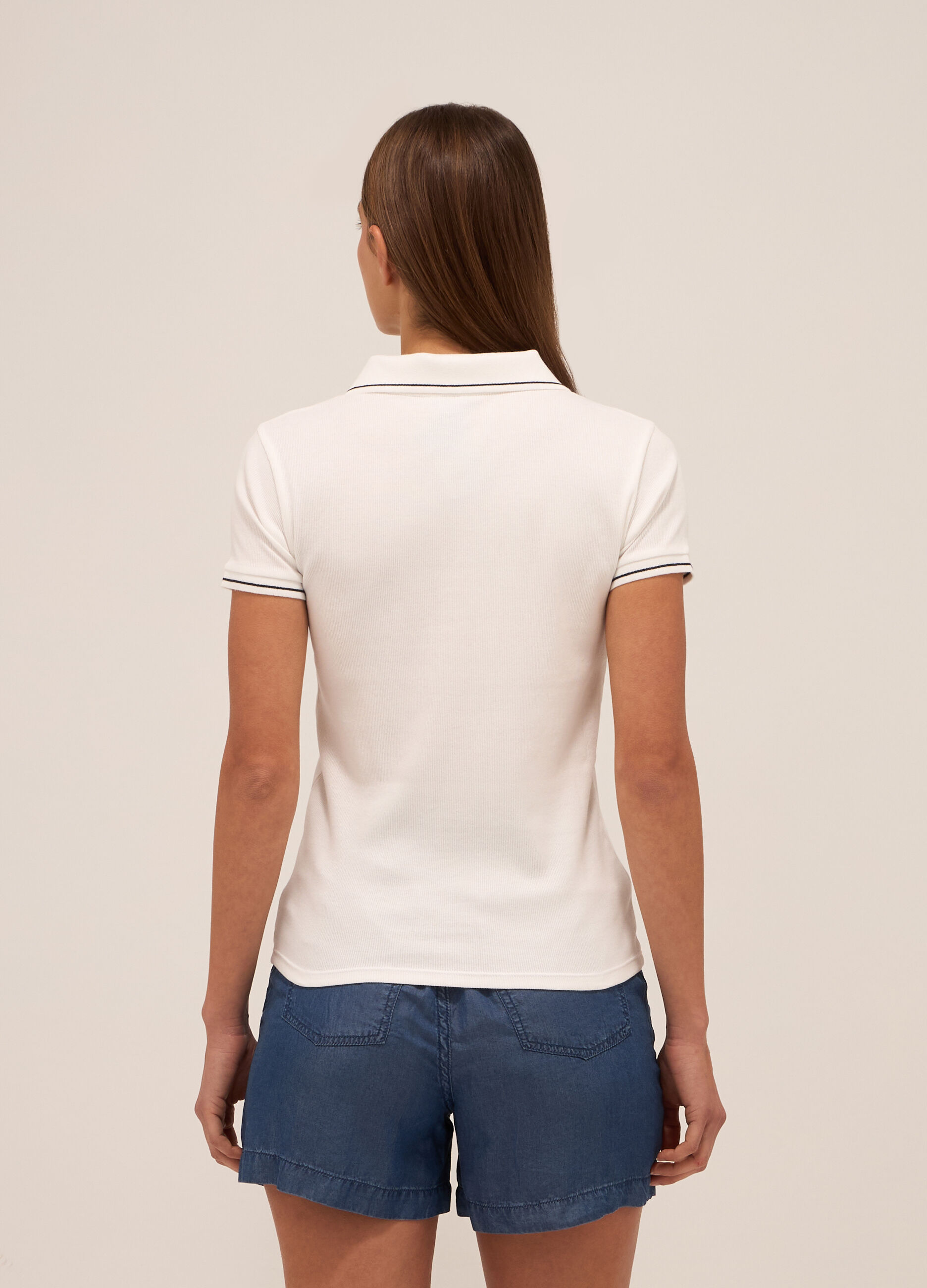 Polo in costina di cotone stretch donna_1