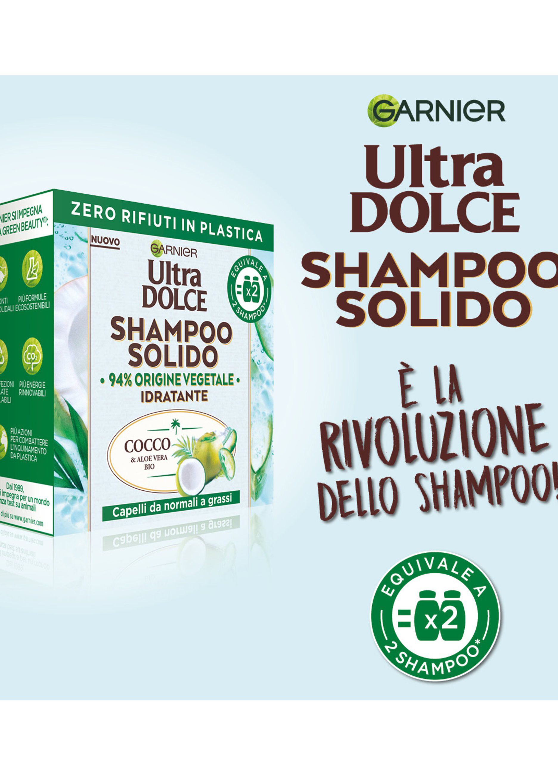 Garnier Ultra Dolce Shampoo Solido Cocco e Aloe vera, Per capelli da normali a grassi, Con packaging 100% ecologico plastic-free, 60 gr._2