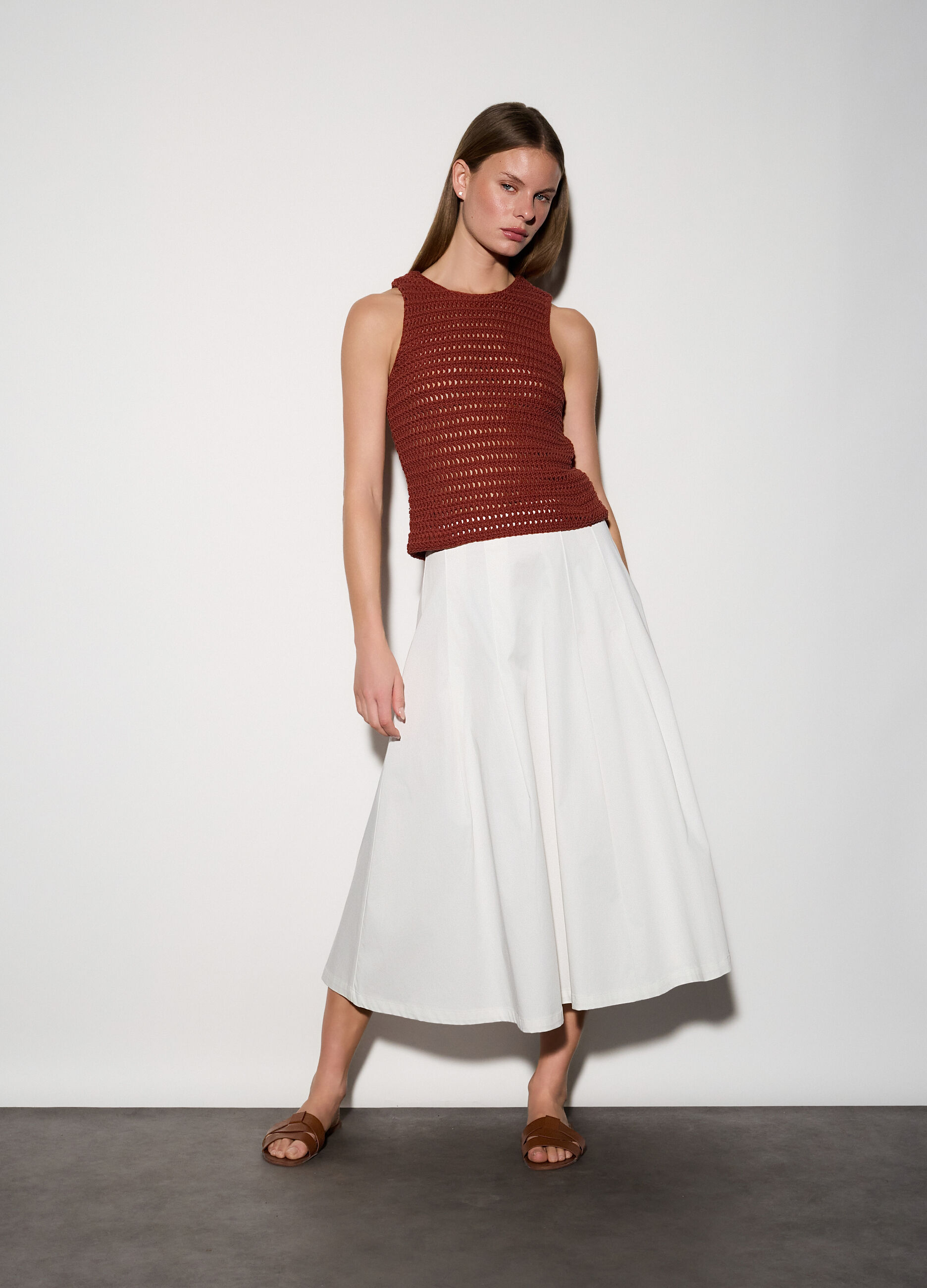 Gonna lunga in cotone stretch donna_0