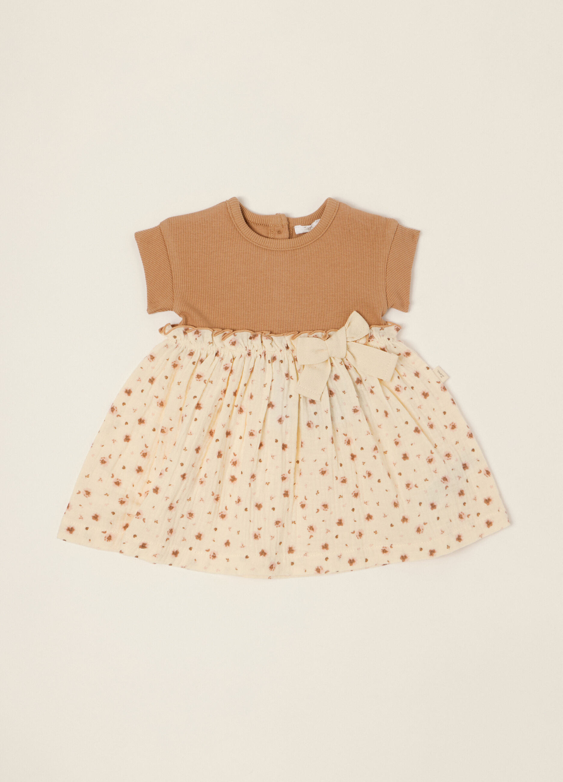 Abito marrone a maniche corte in cotone elasticizzato_0