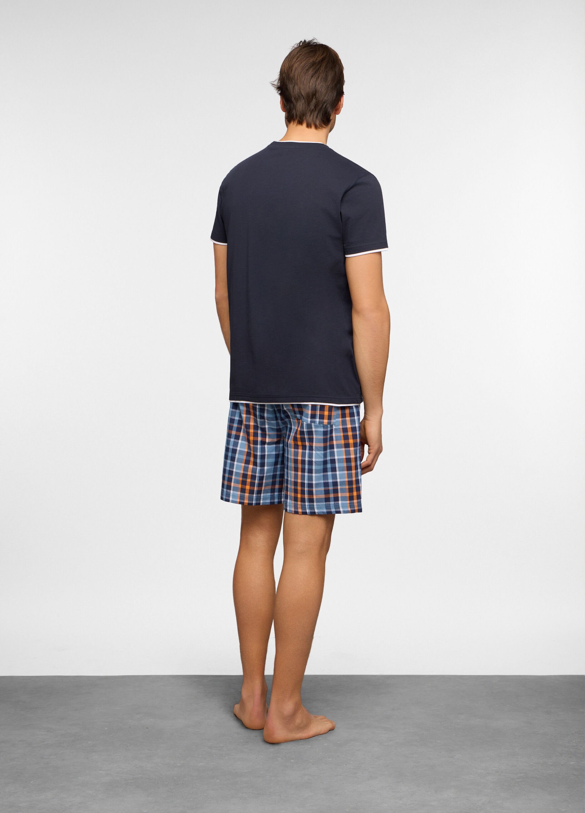 Pigiama corto in cotone a quadri uomo_1