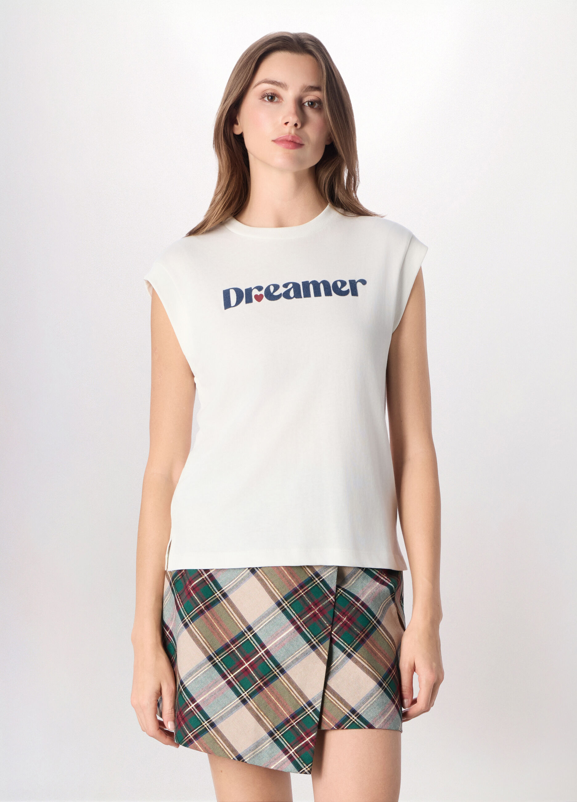 T-shirt smanicata in puro cotone Piquet donna_0