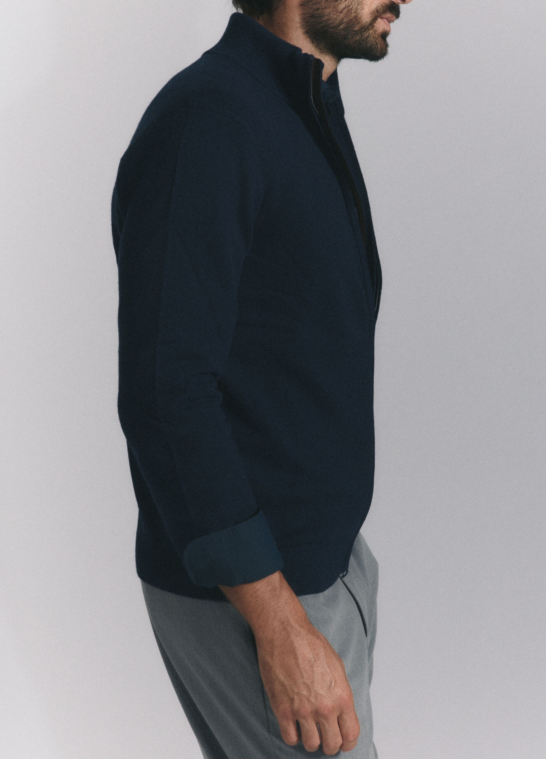 Cardigan con zip in lambswool uomo_3