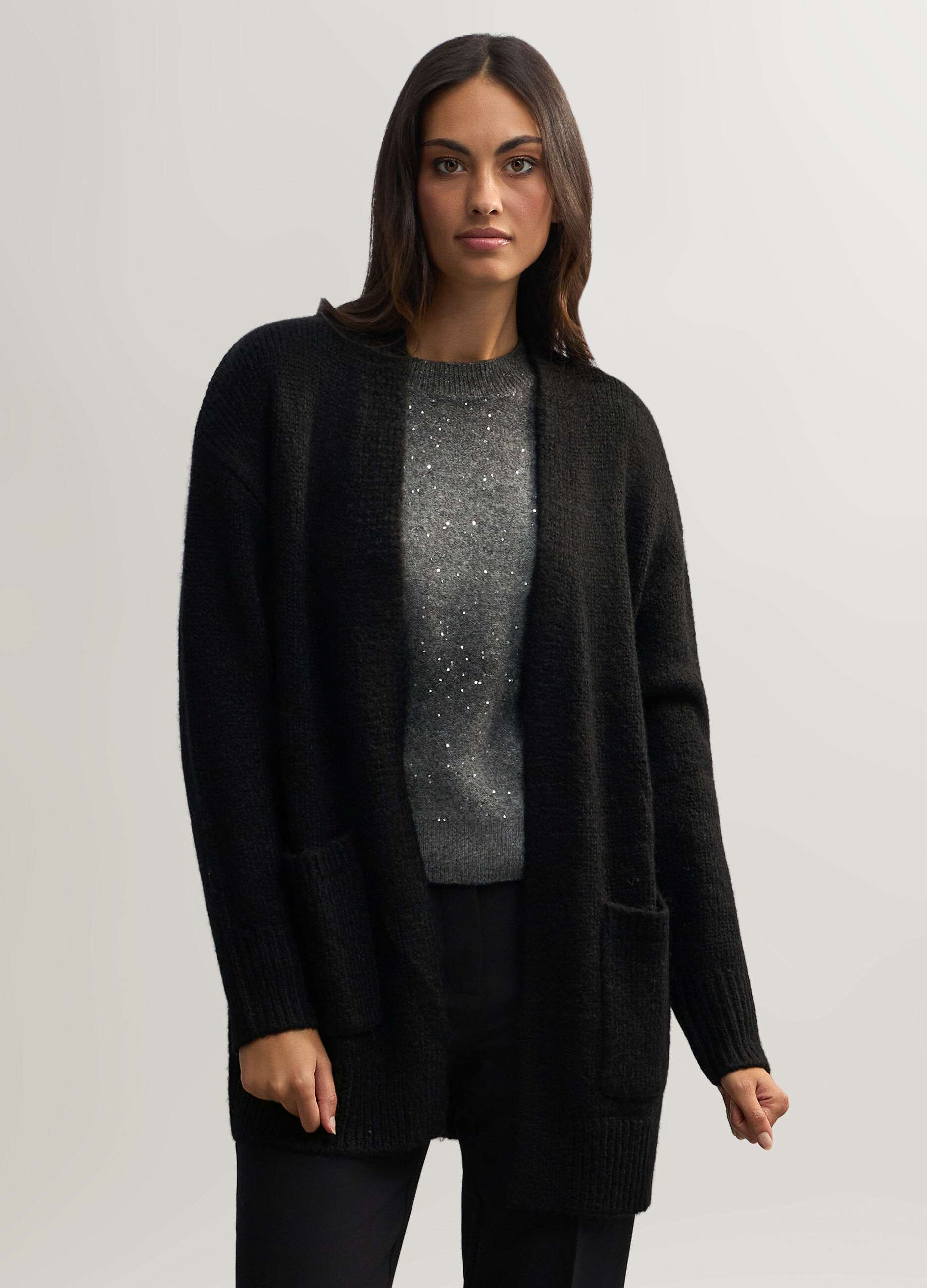 Cardigan lungo Fit Over aperto donna_0