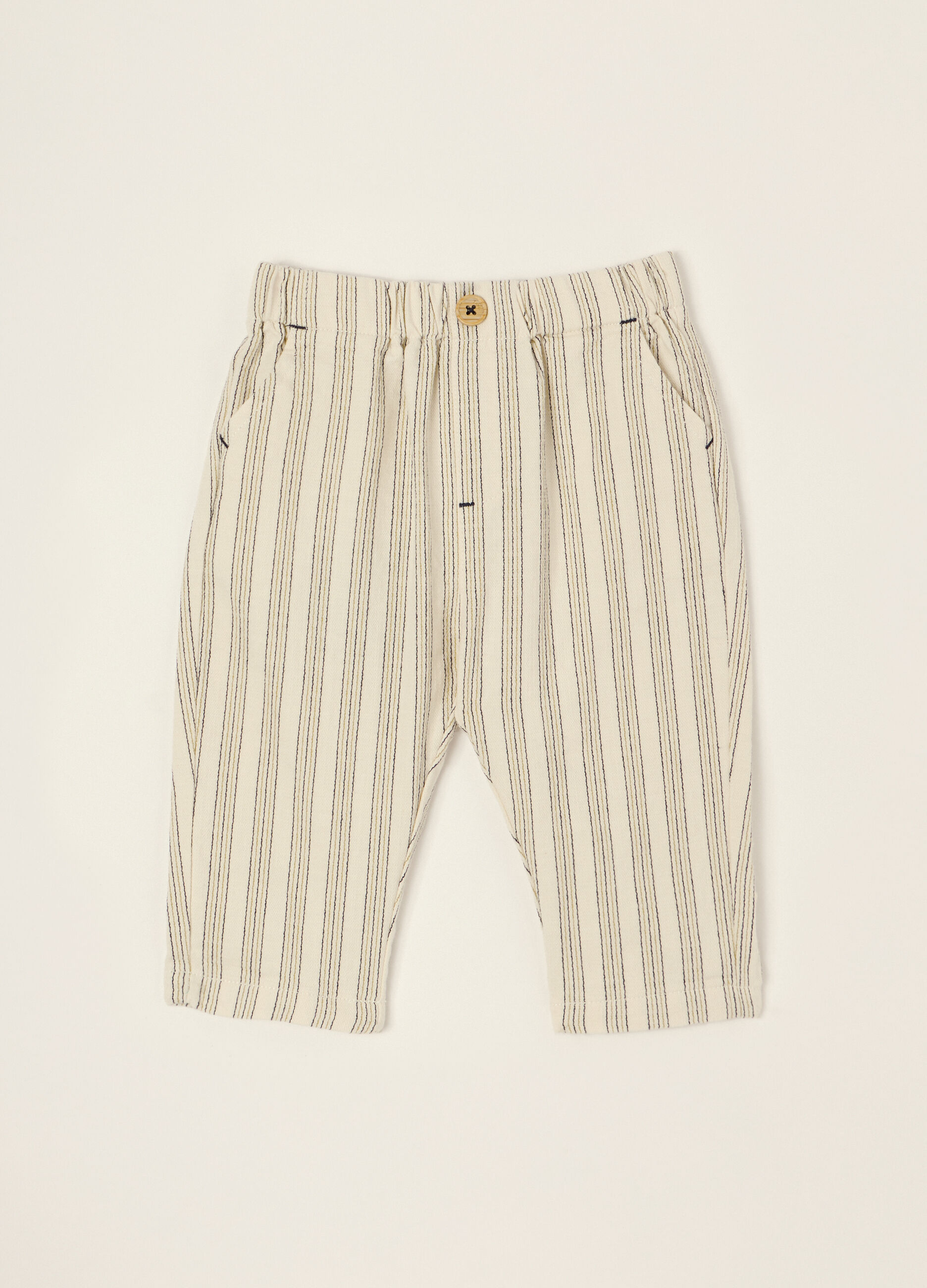 Pantaloncini beige a righe in puro cotone_0