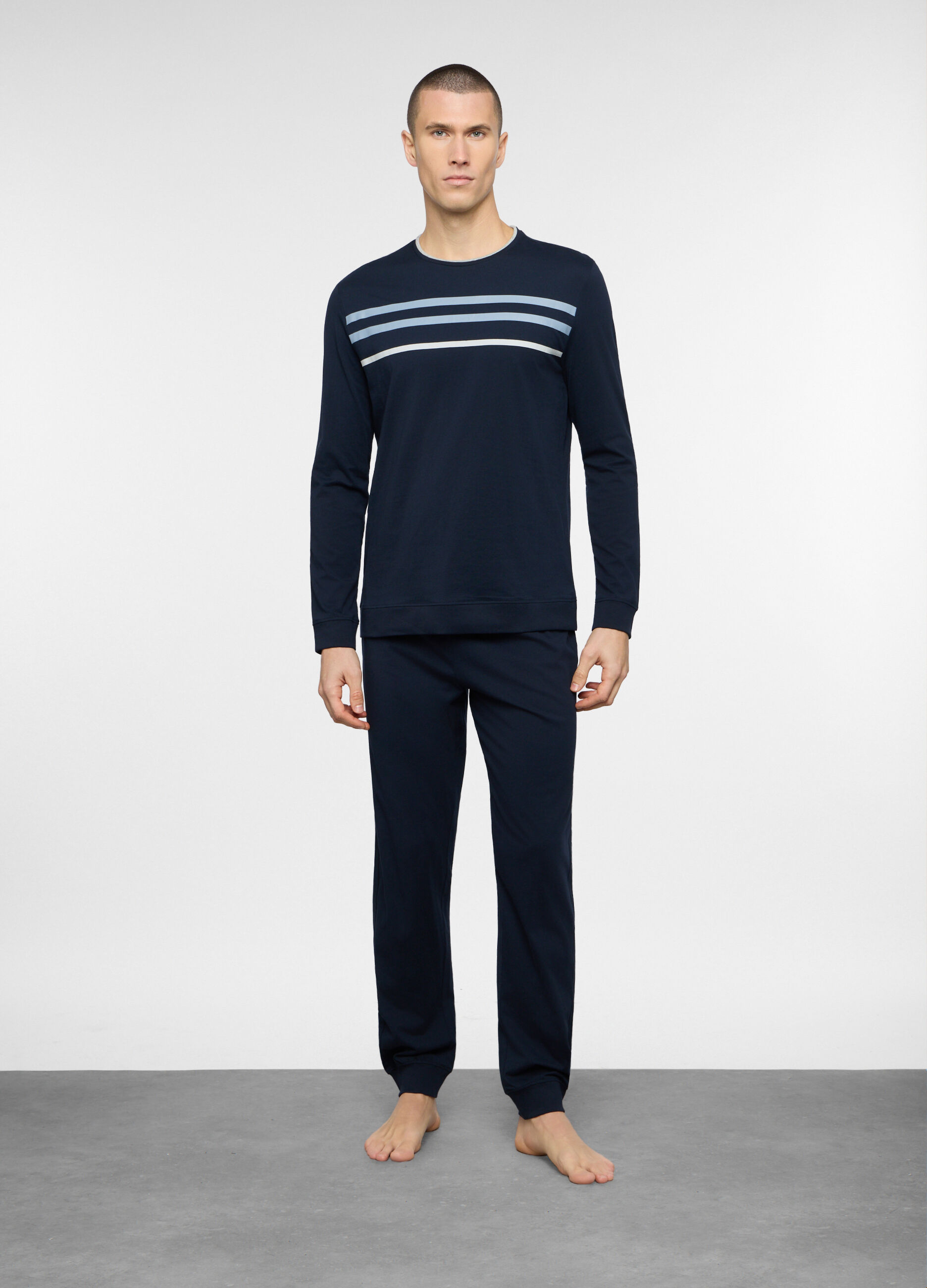 Pigiama lungo a girocollo in cotone uomo_0