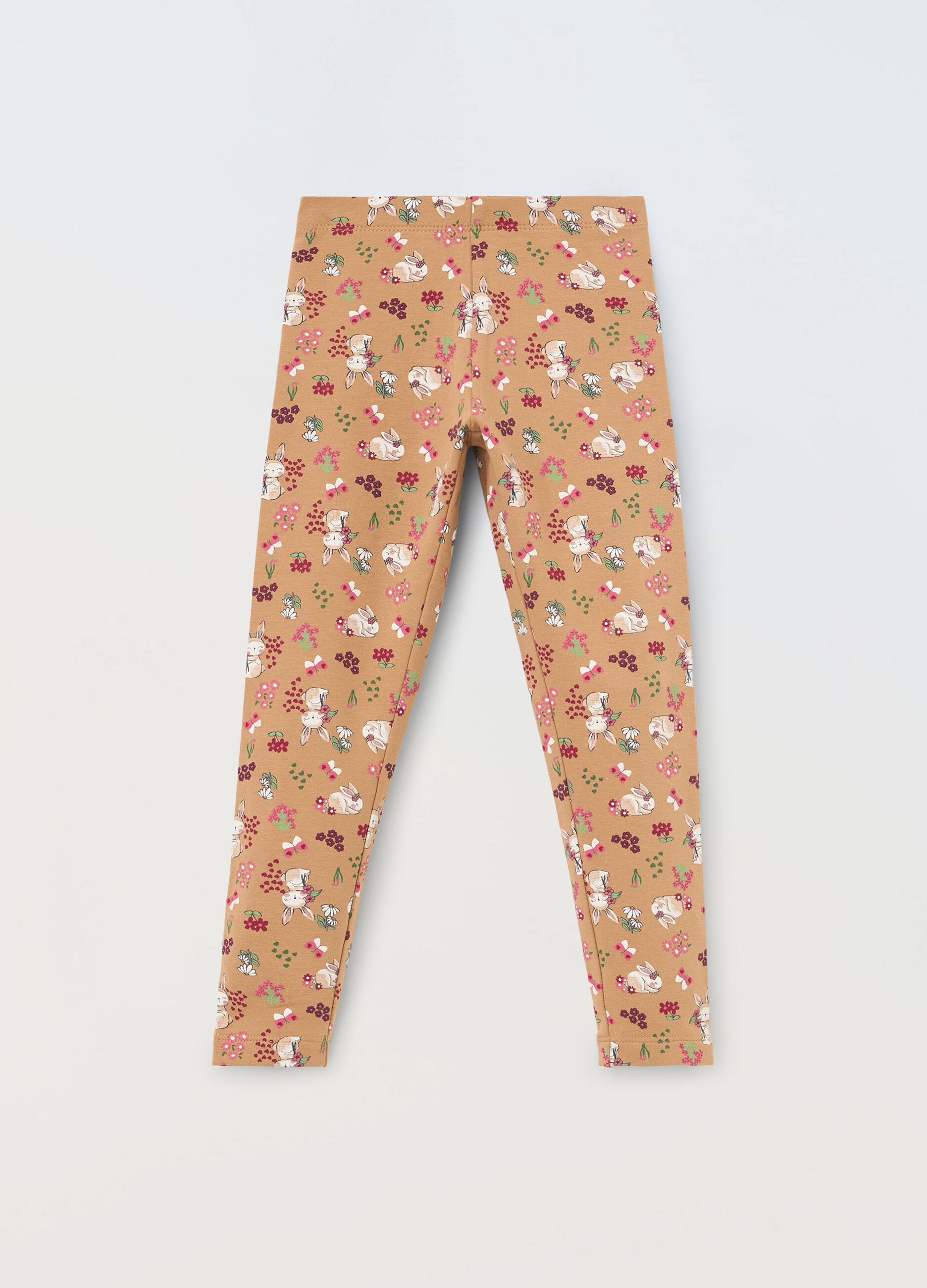 Leggings in cotone stretch con stampa bambina_0
