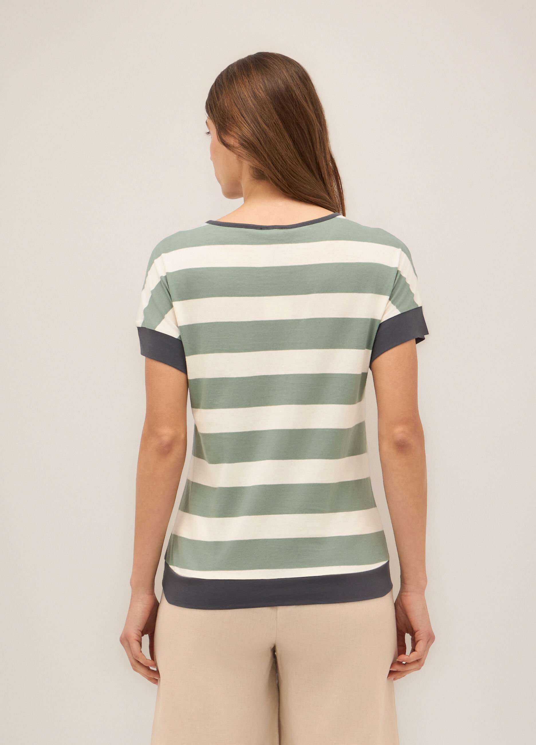 T-shirt a righe in puro cotone donna_1
