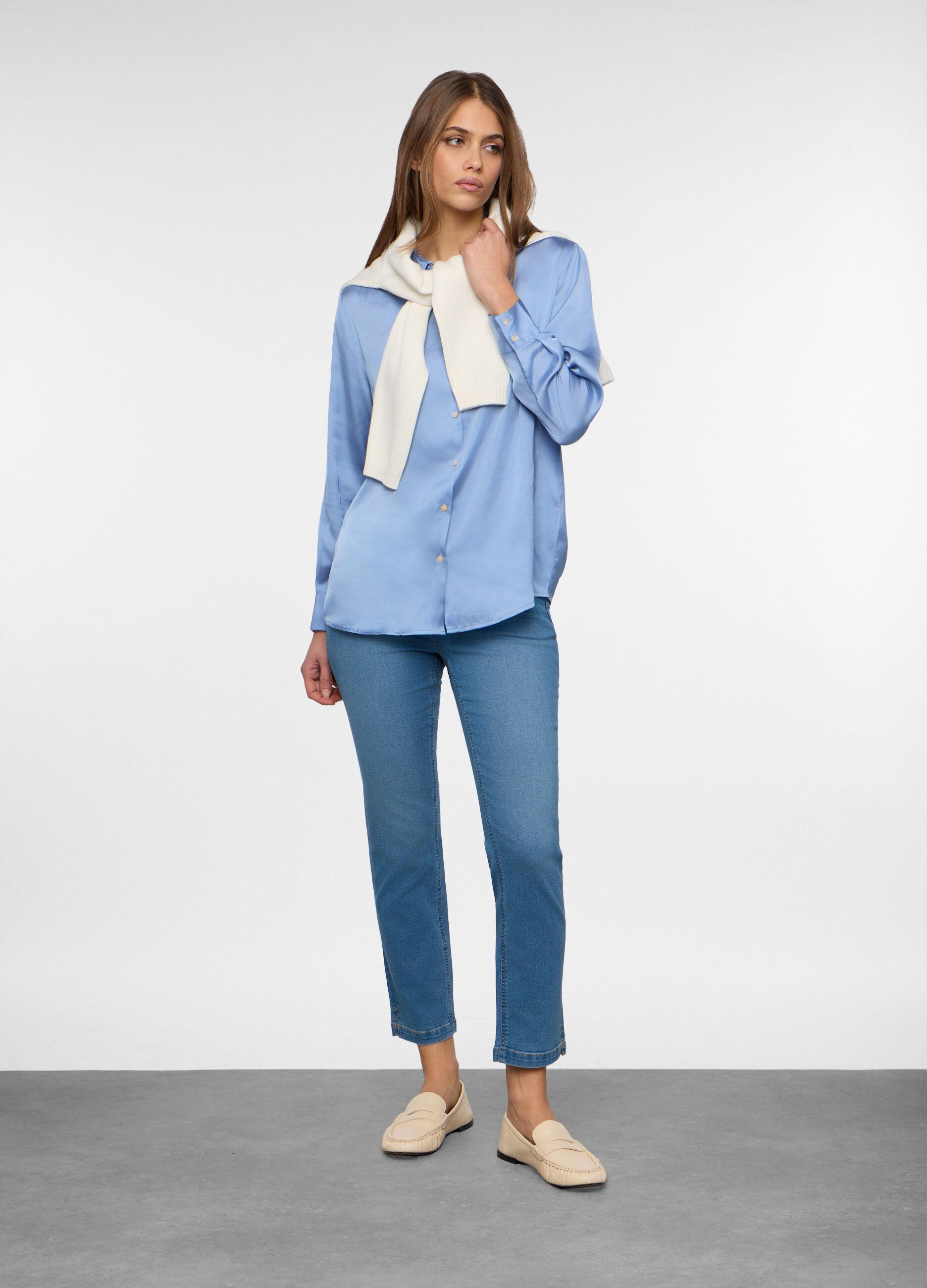 Pantaloni in denim misto cotone donna_0