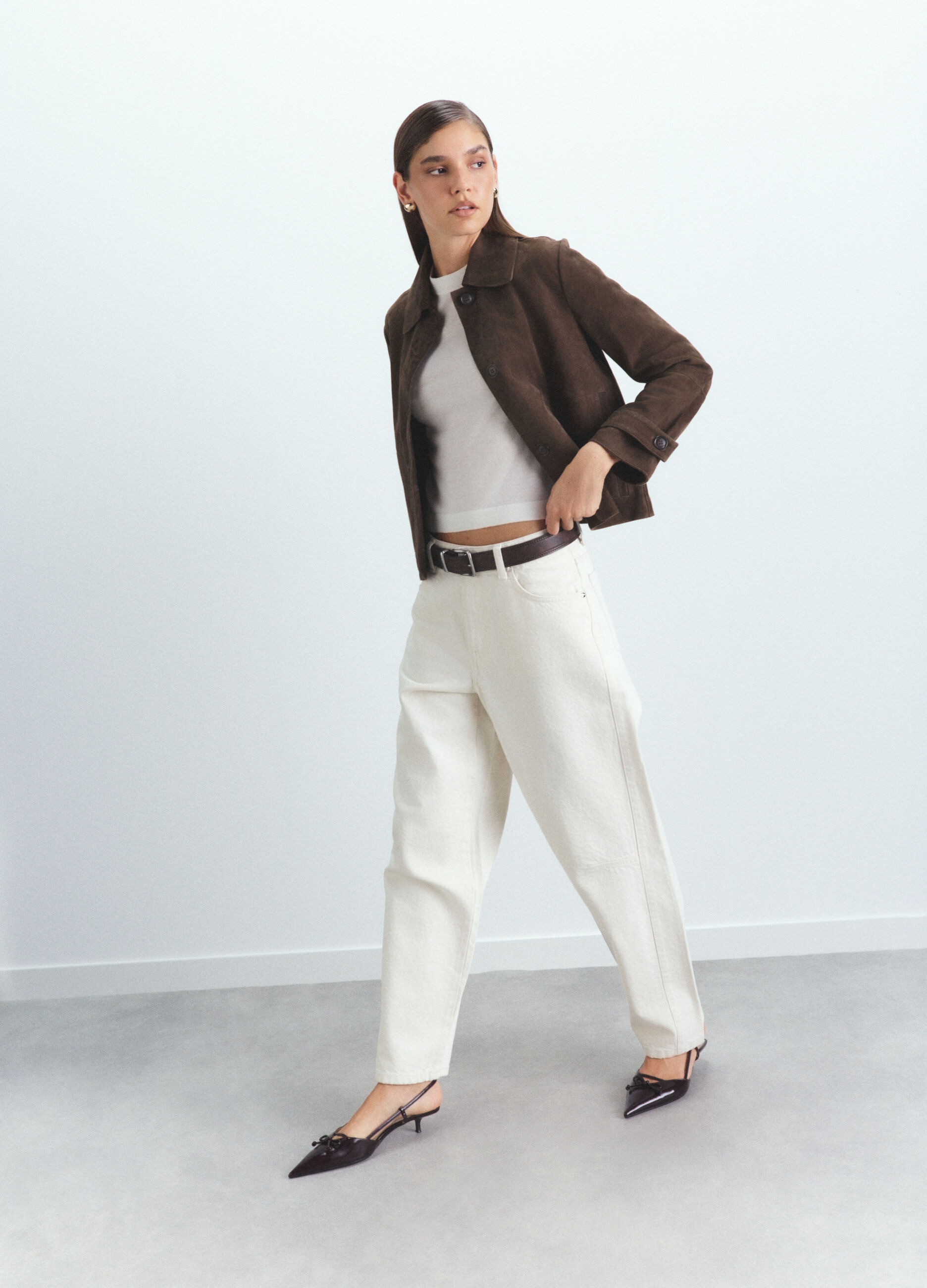 Pantaloni Barrel Fit in denim di puro cotone donna_0