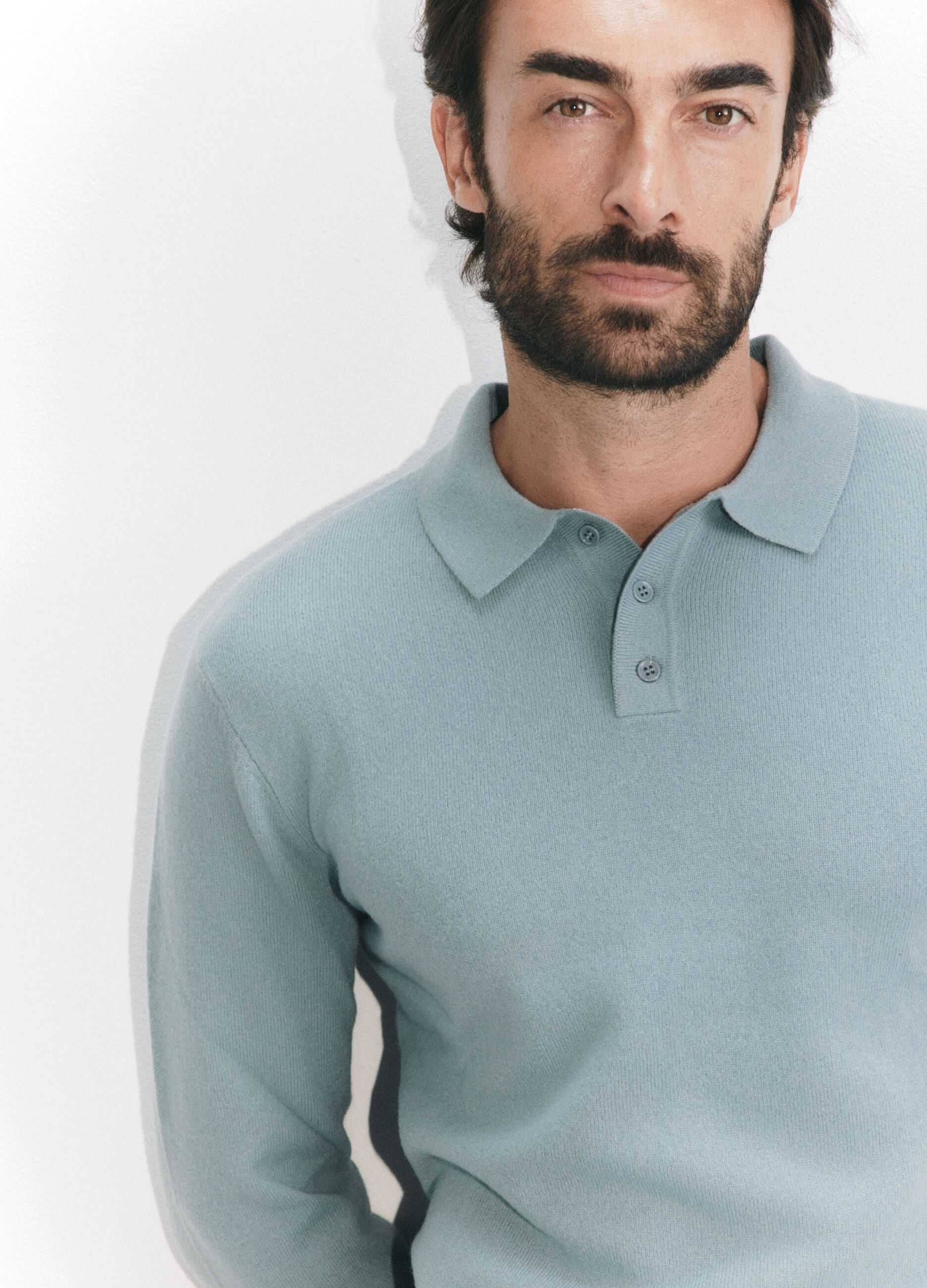 Polo a maniche lunghe in maglia di lambswool uomo