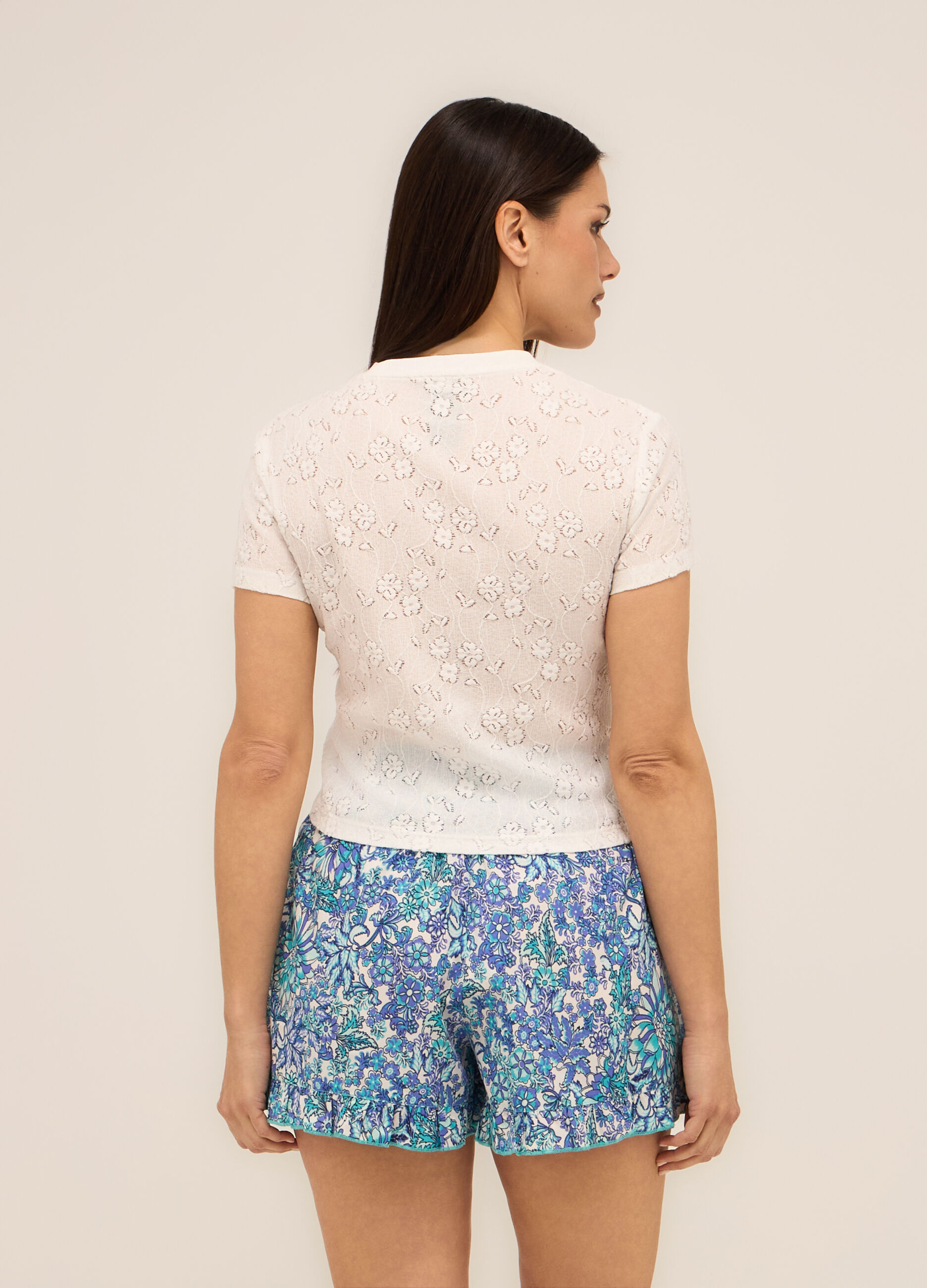T-shirt lavorata con coulisse donna_1