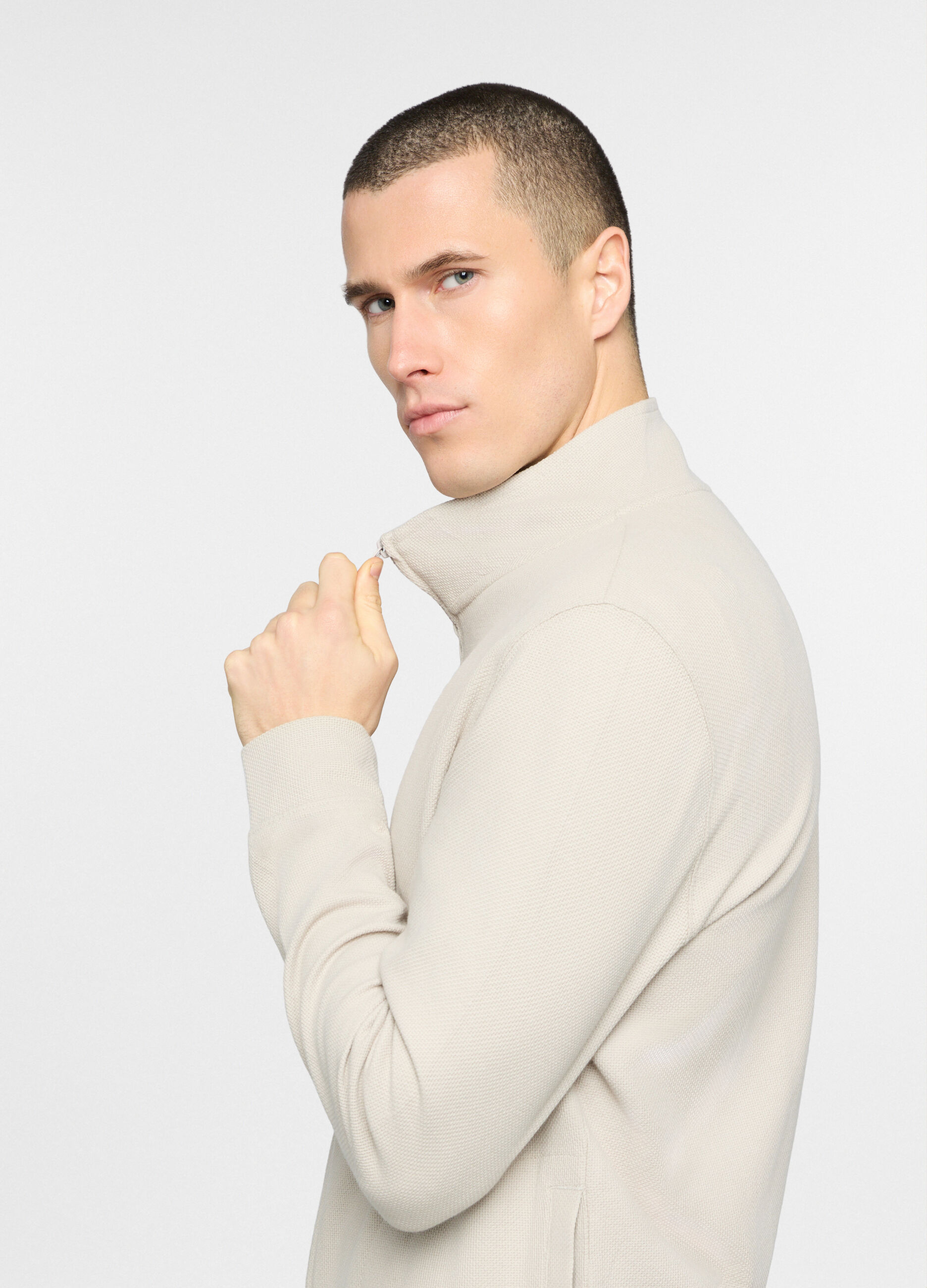 Felpa collo alto in cotone piquet uomo_2