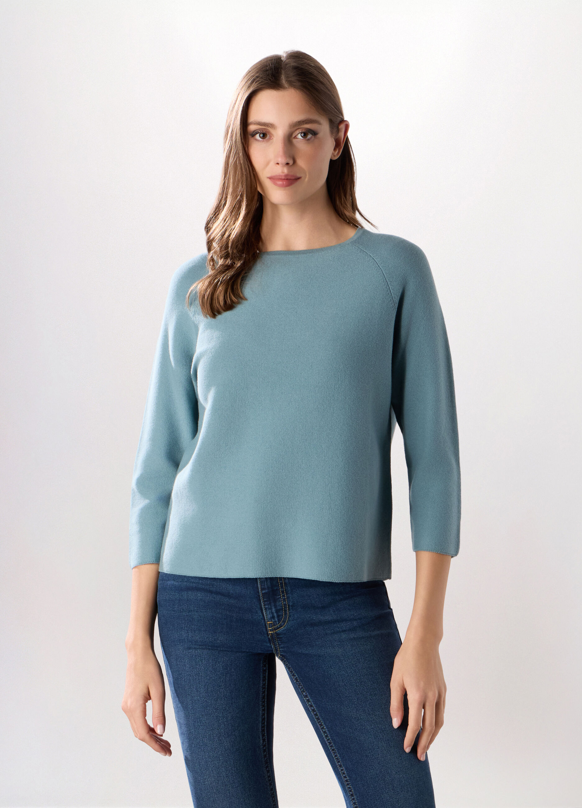 Pullover con manica a 3/4 in misto cotone donna_0