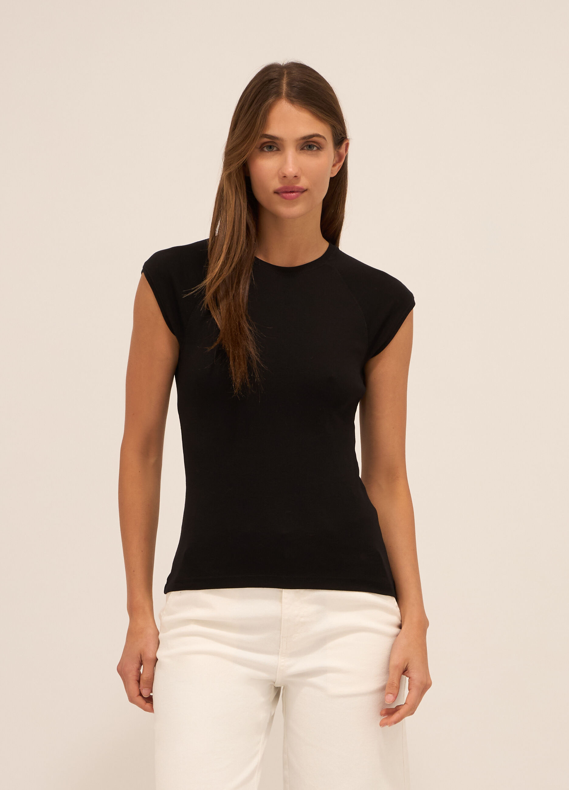 T-shirt a maniche corte in puro cotone donna_0