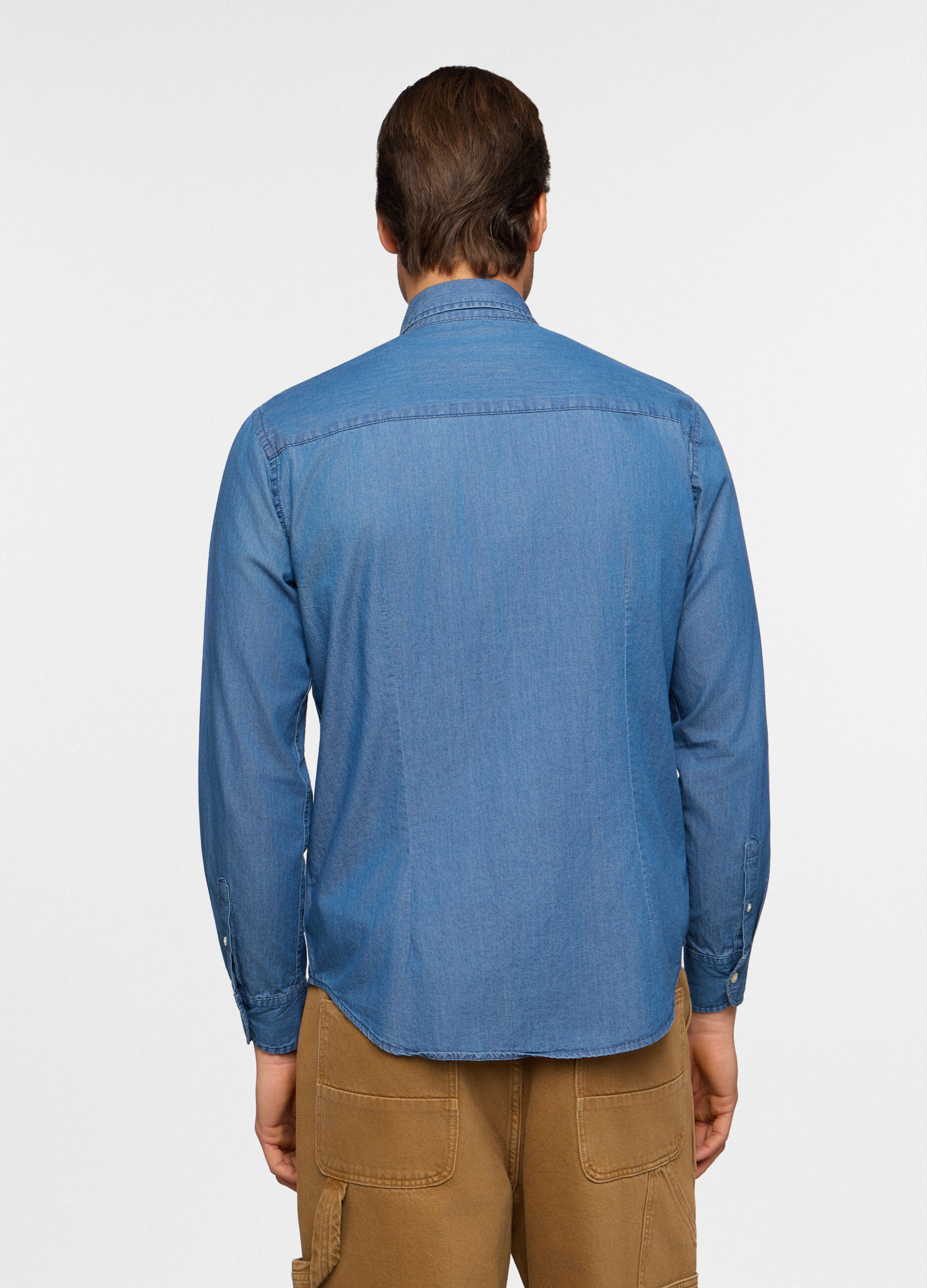 Camicia regular fit in chambray di cotone uomo_1