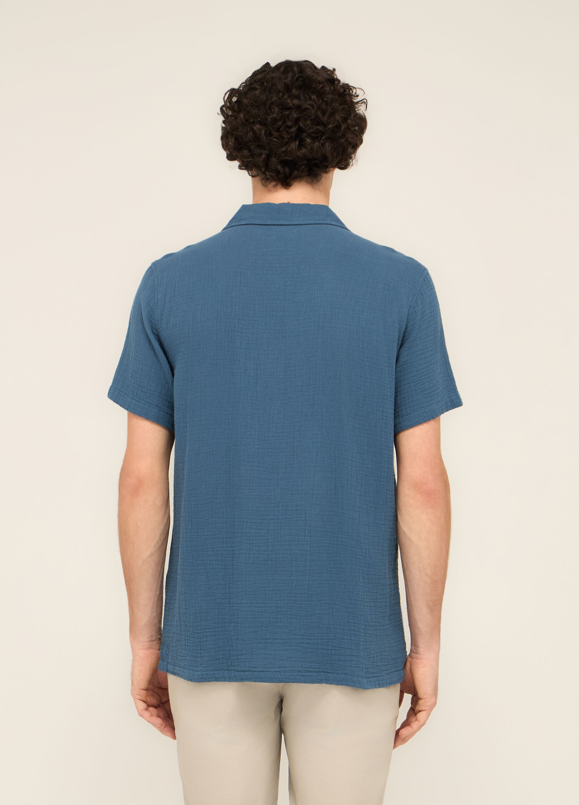 Camicia a maniche corte in garza di cotone uomo _1