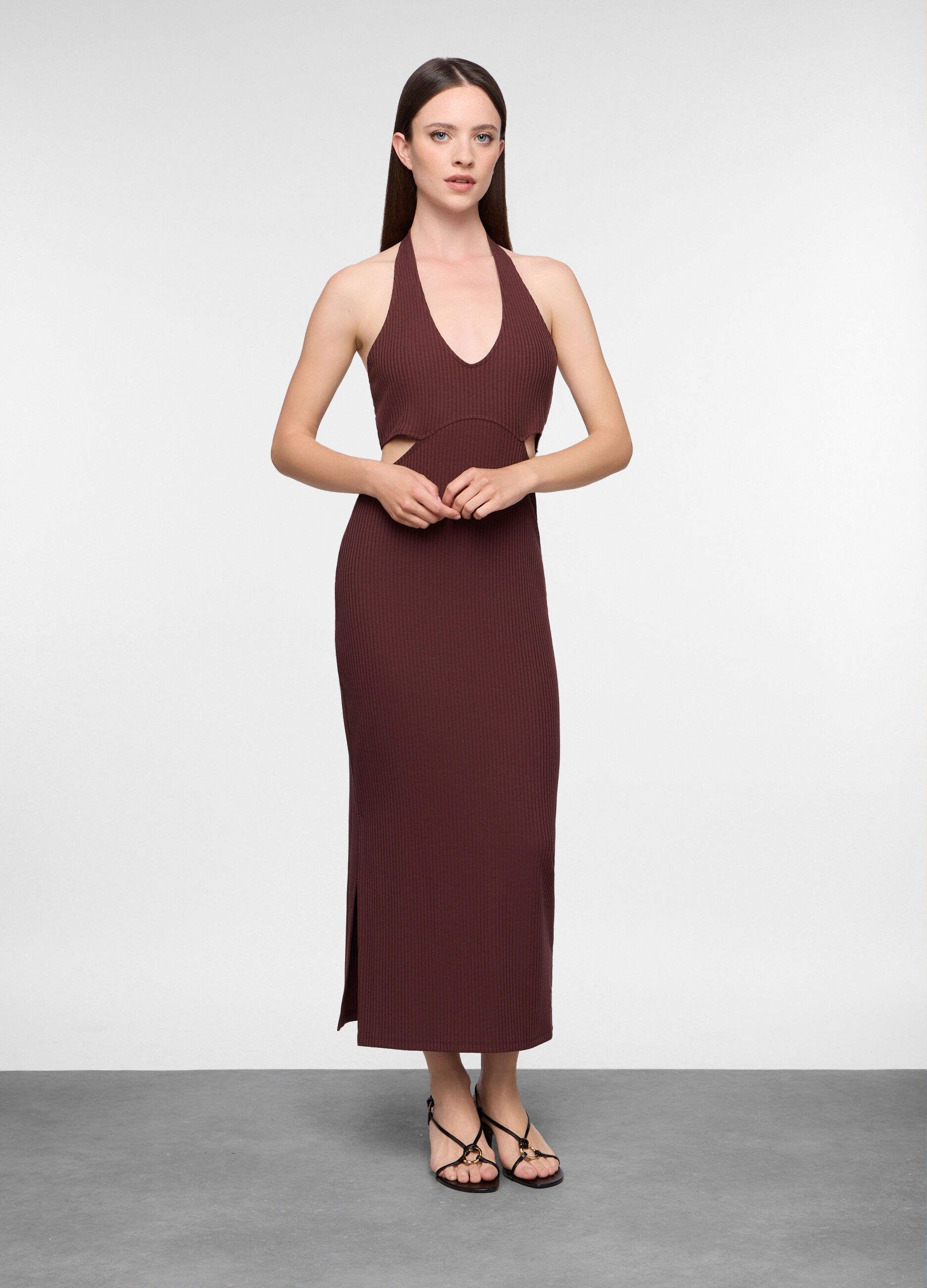 Abito lungo Fitted in costina misto viscosa donna_0