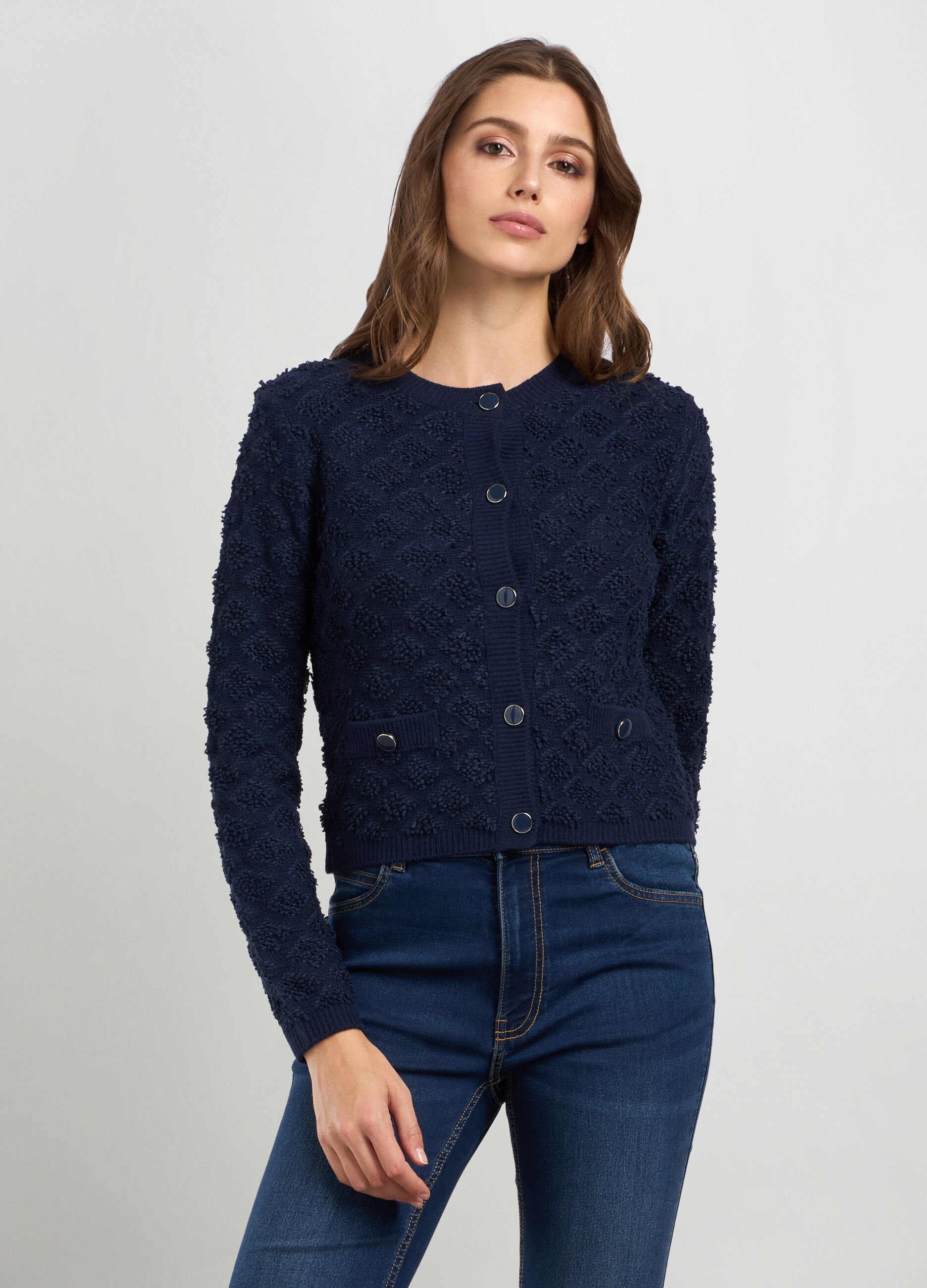 Cardigan con motivo a quadri donna_0