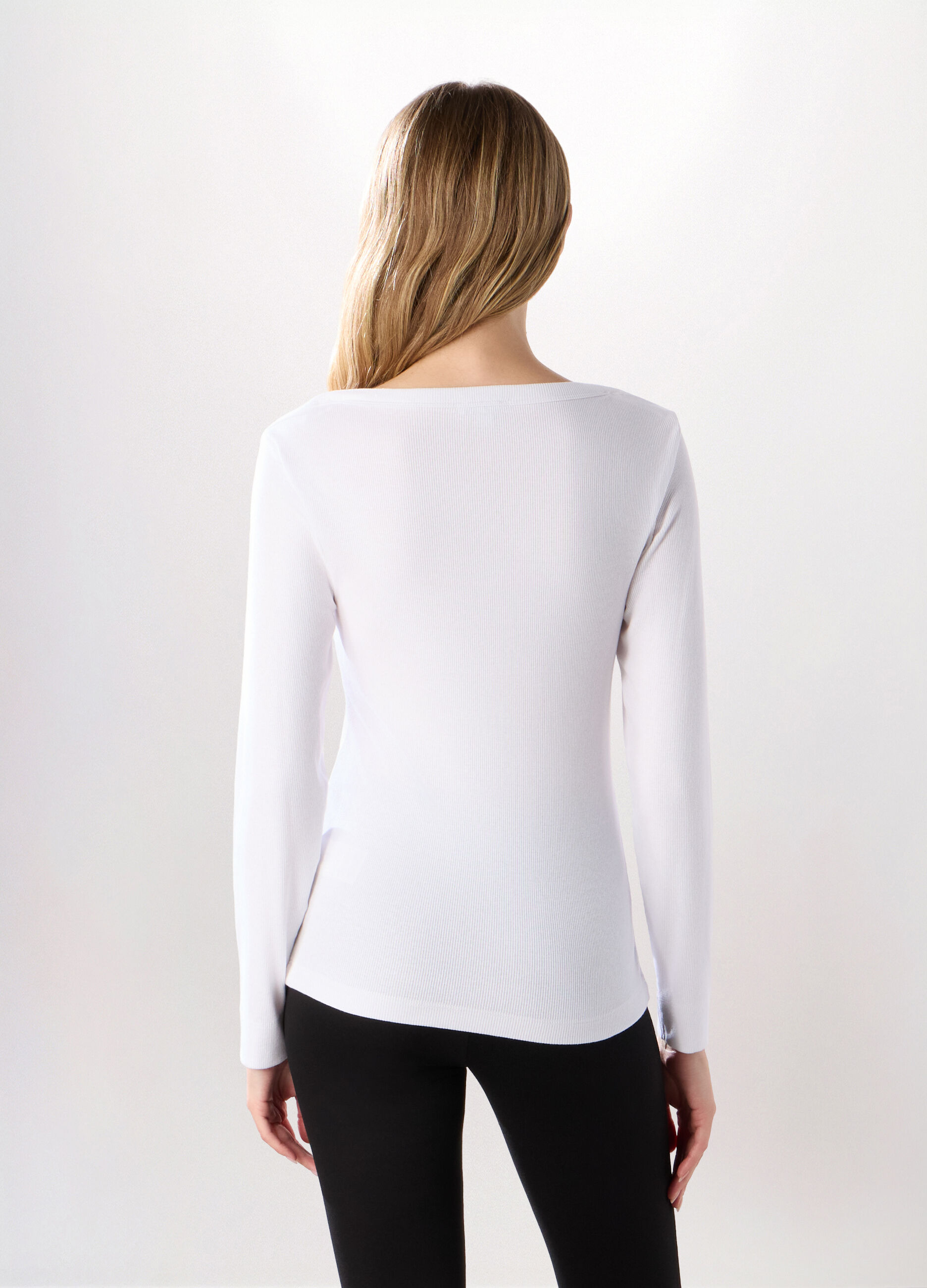 T-shirt in costina misto cotone donna_1