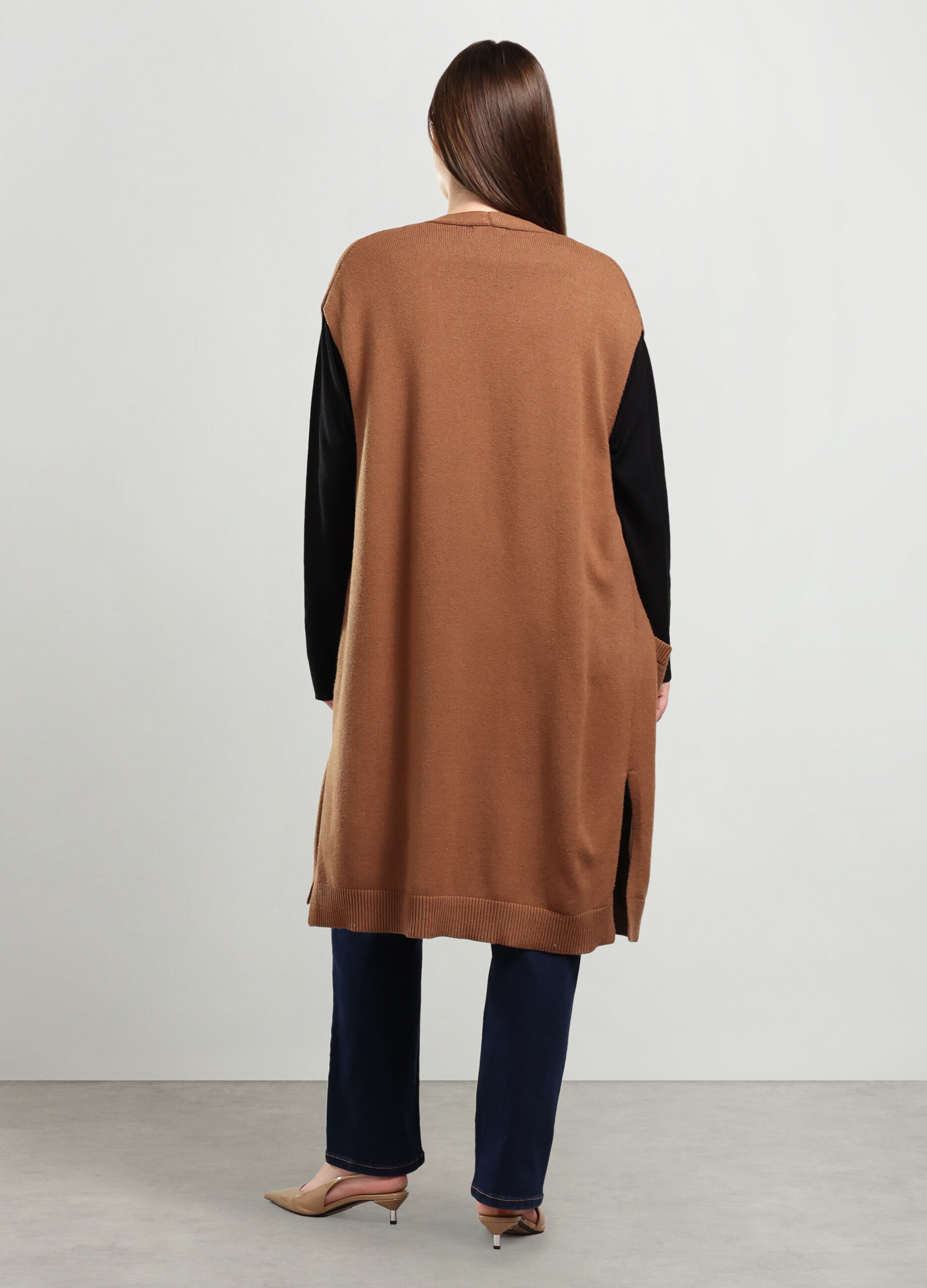 Cardigan tricot smanicato in misto viscosa donna curvy_1