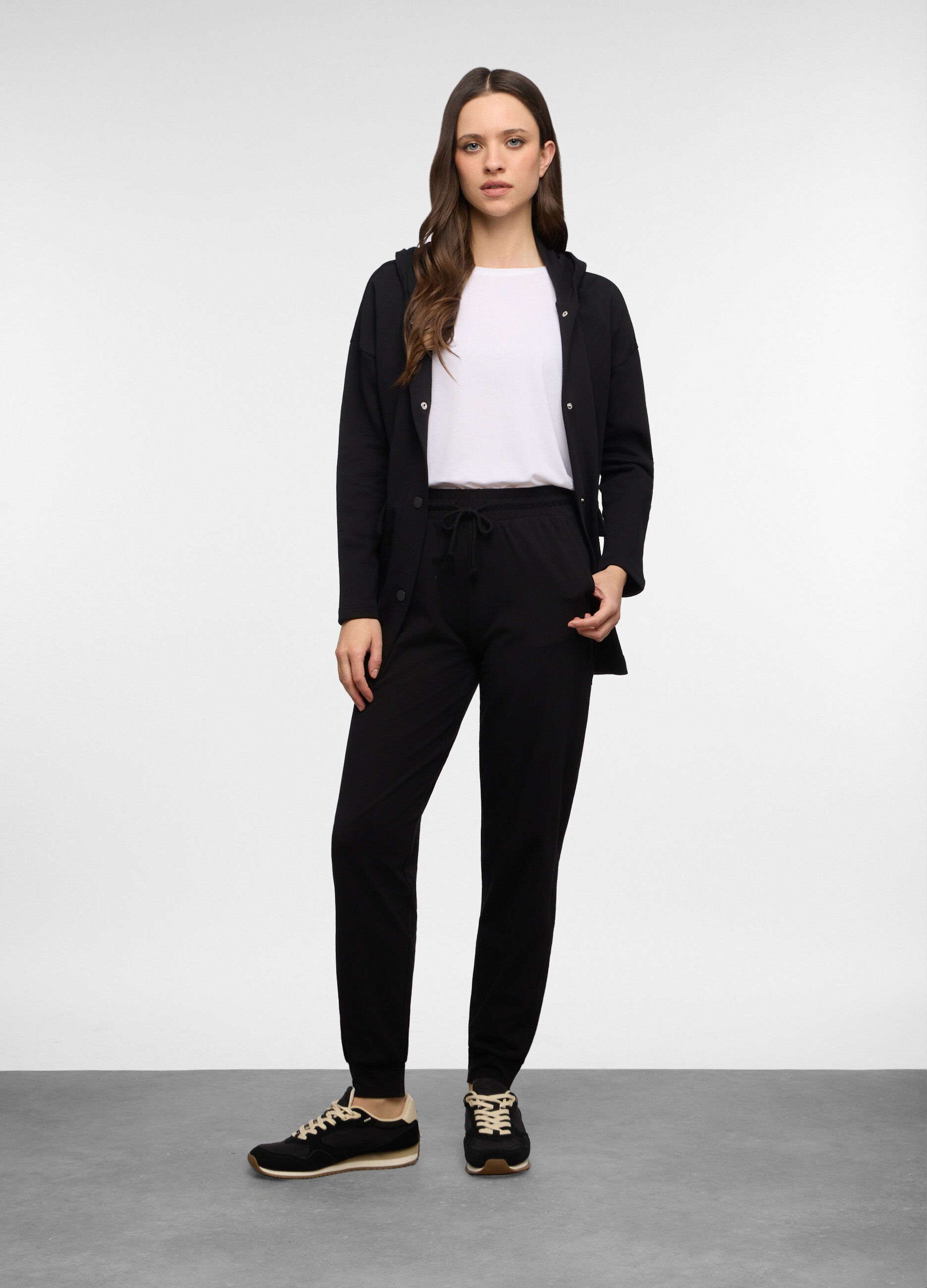 Jogger regular fit in jersey di cotone stretch donna_0