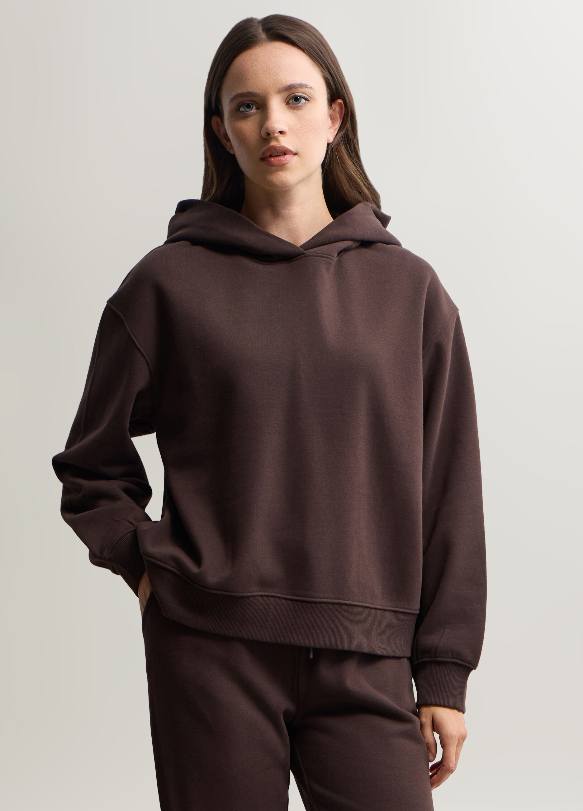 Felpa misto cotone con cappuccio donna_0
