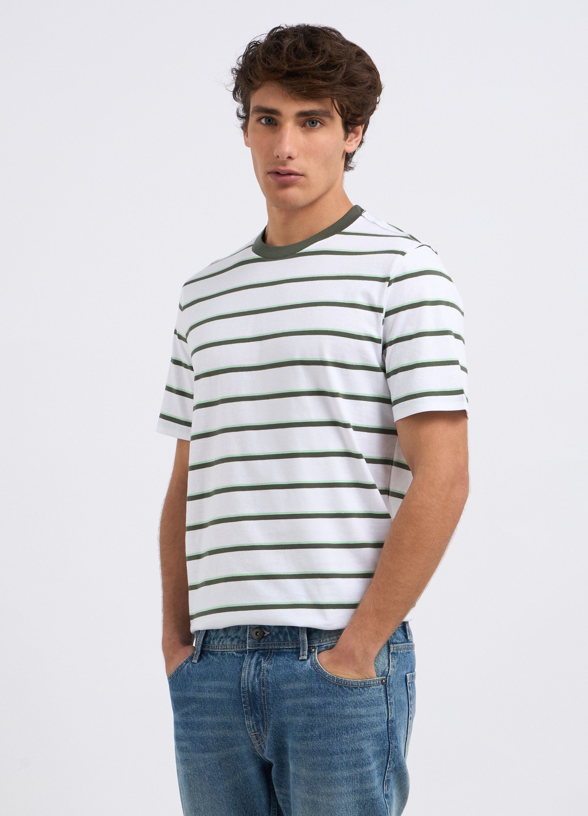 T-shirt rigata in puro cotone uomo_0