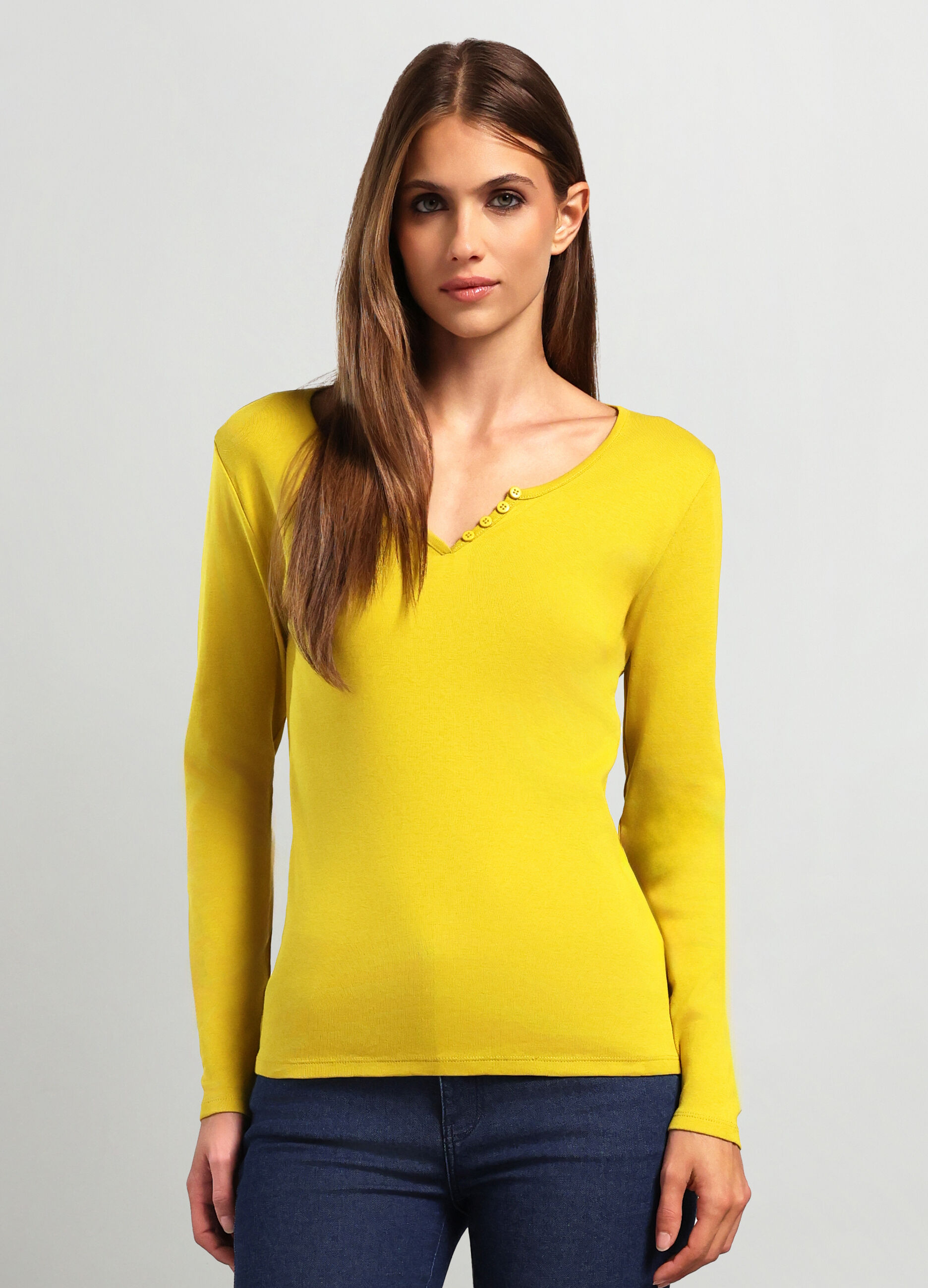 T-shirt in puro cotone con scollo a V donna_0