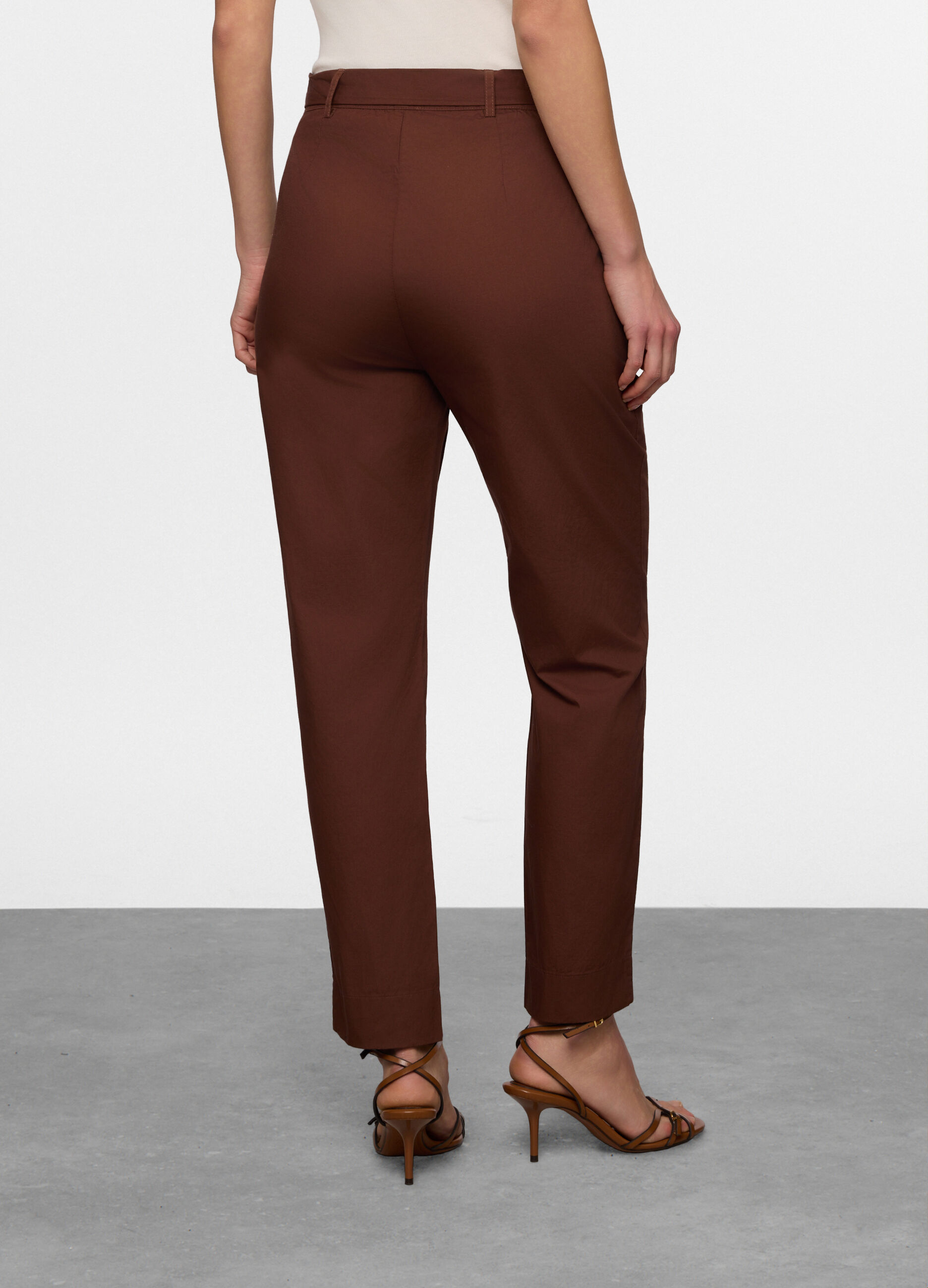 Pantaloni regular fit in popeline di puro cotone donna_1