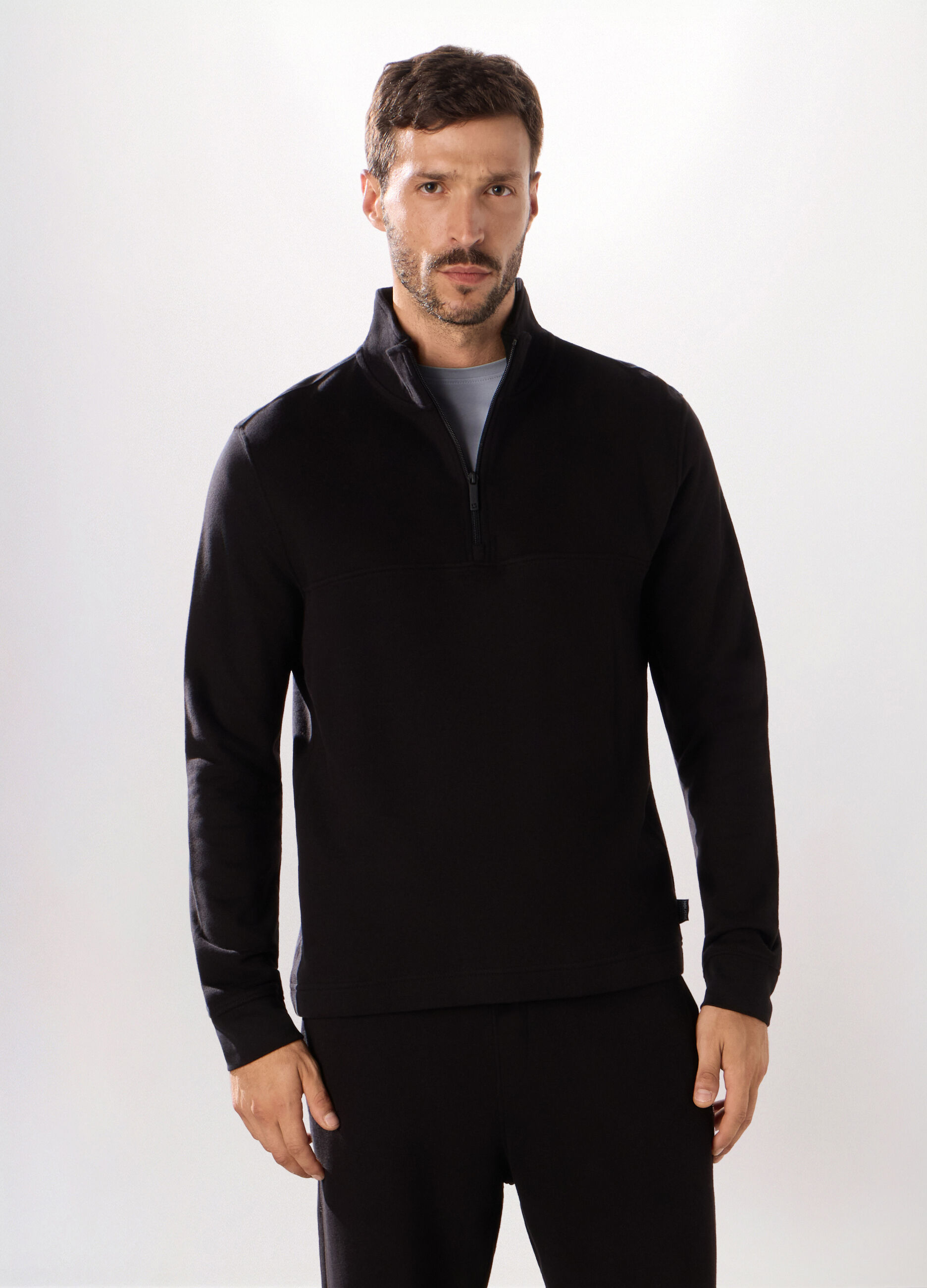 Felpa lupetto con zip in puro cotone uomo_0