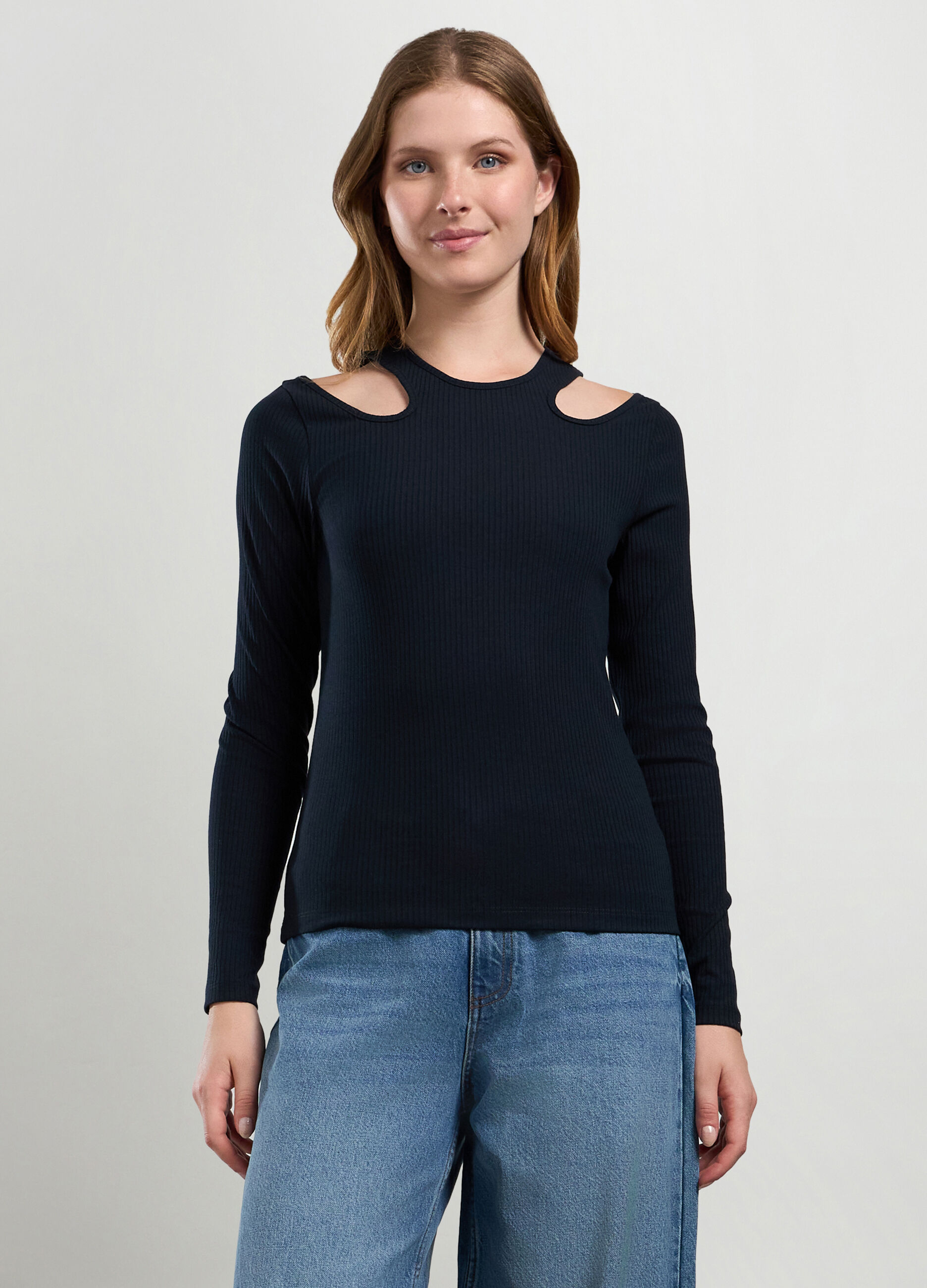 T-shirt in costina con cut out donna_0