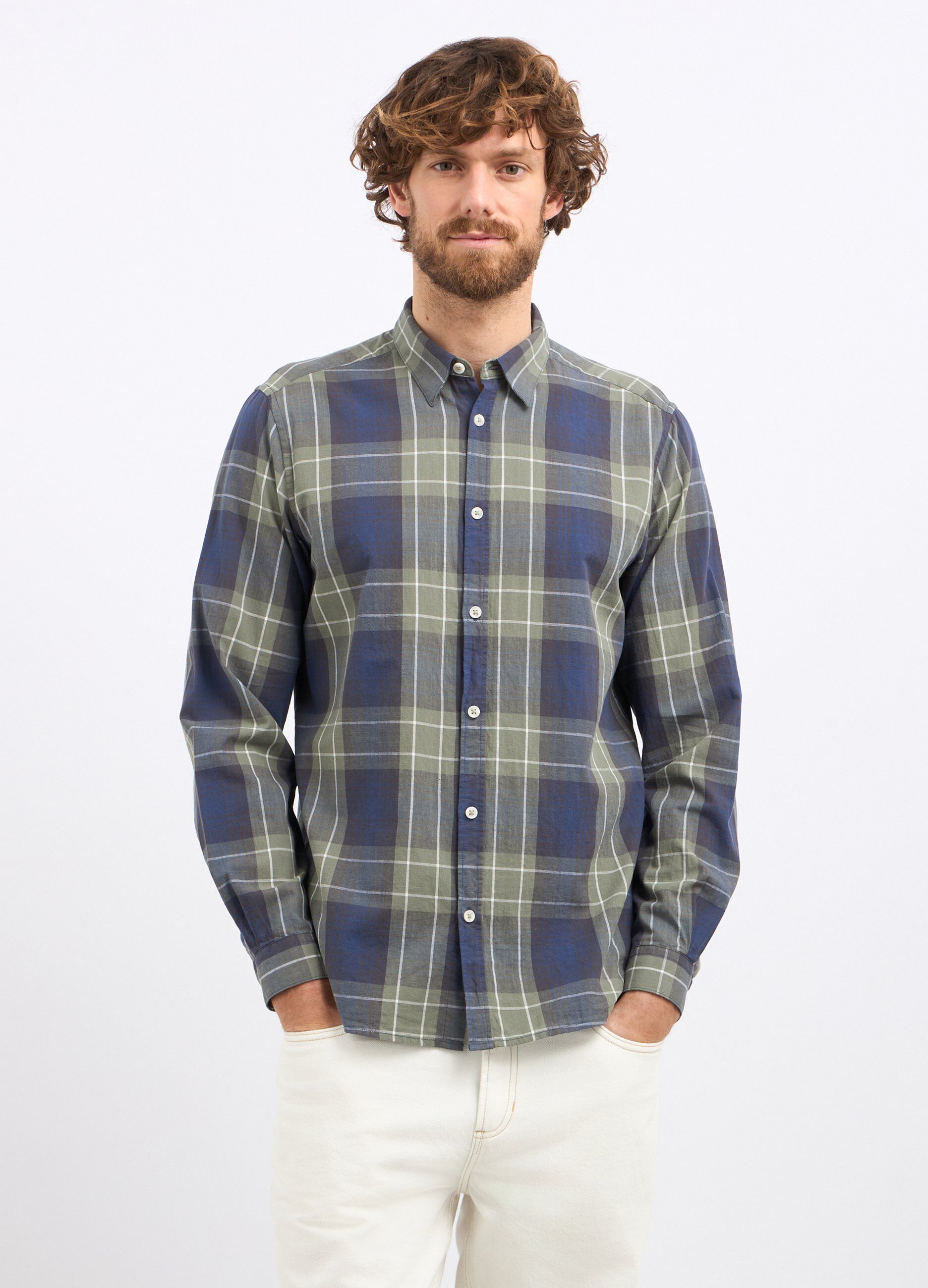 Camicia in puro cotone a quadri uomo_0