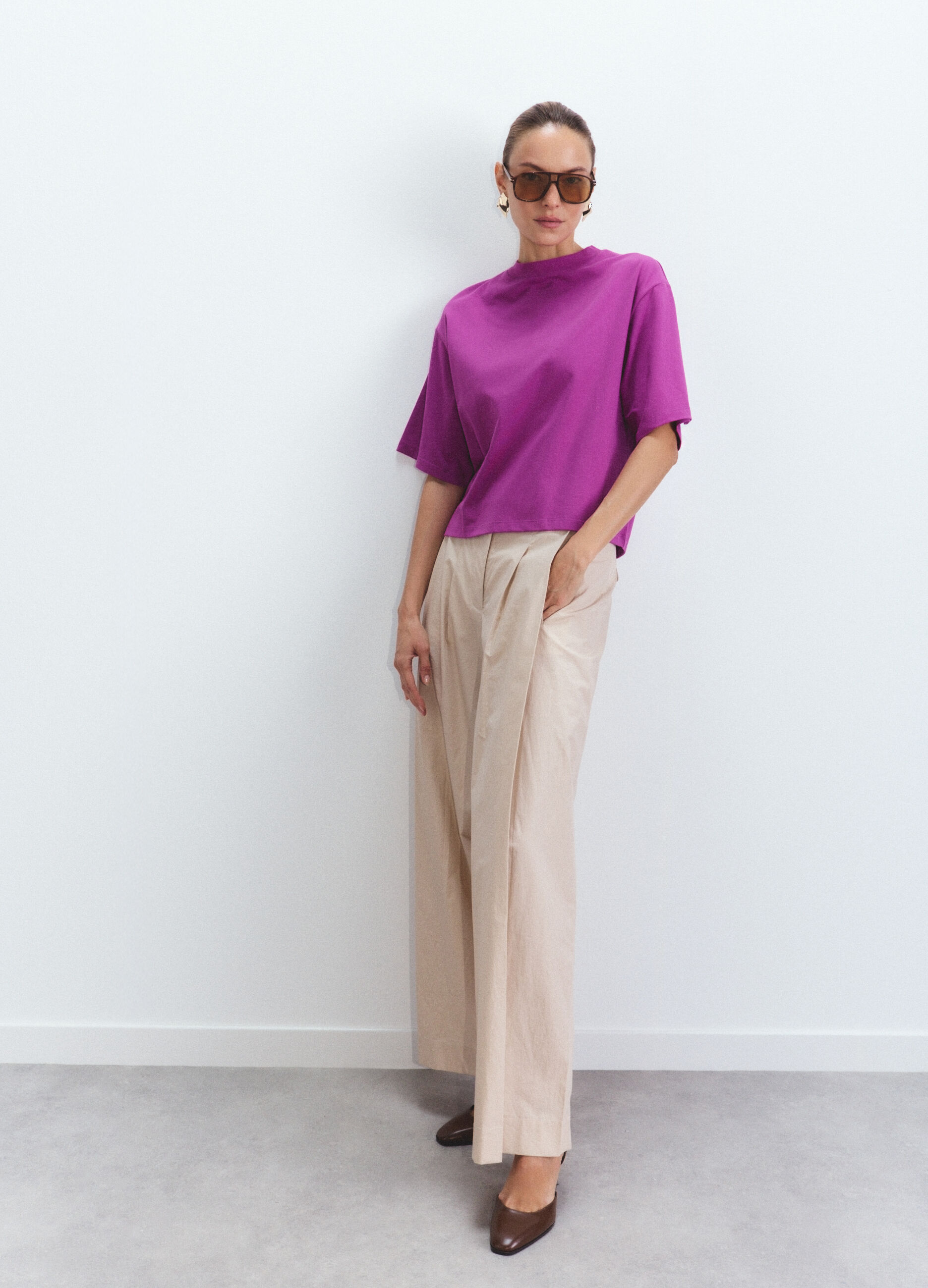 T-shirt girocollo Boxy Fit stretch donna_0