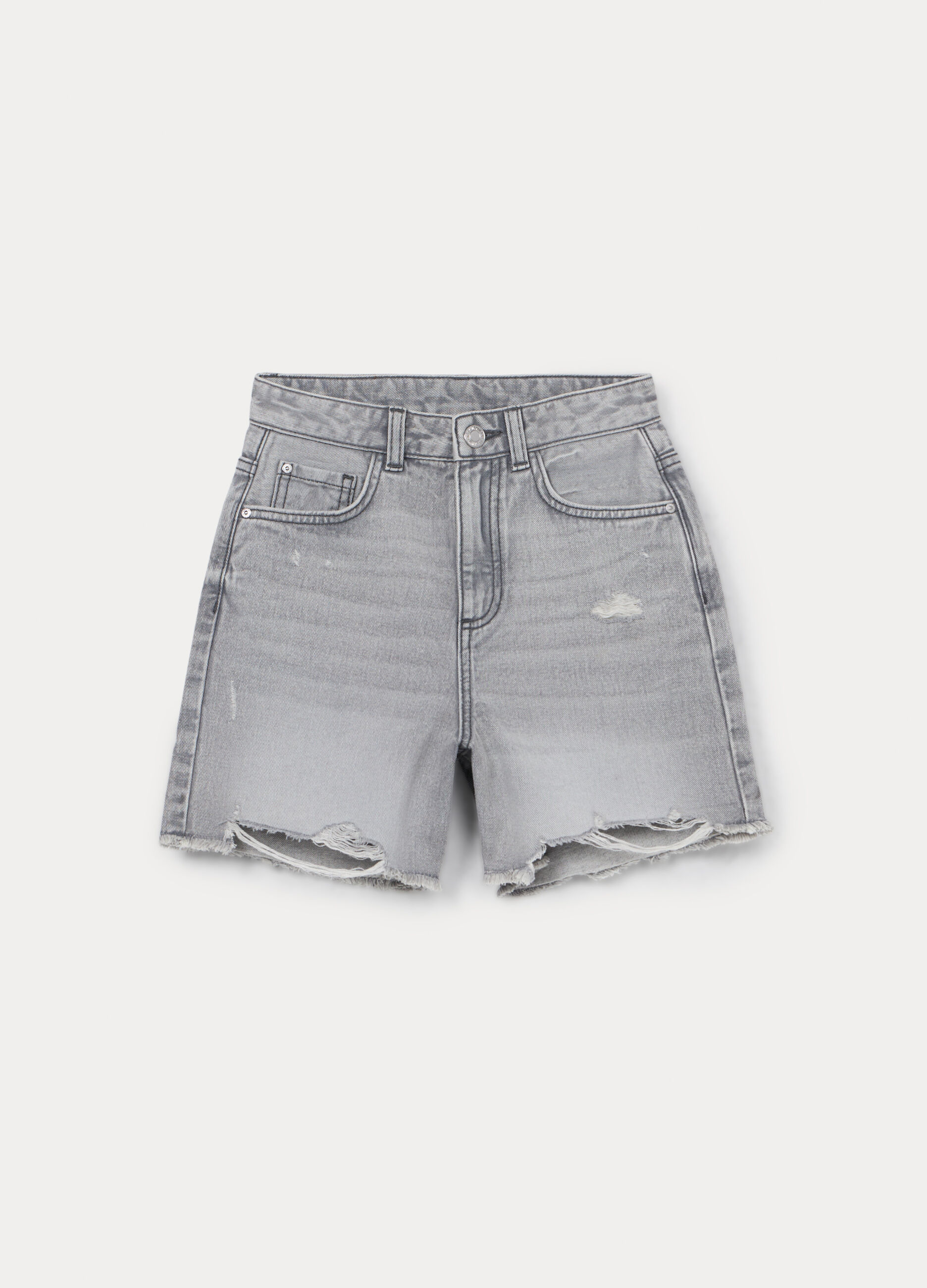 Shorts ripped in denim di puro cotone ragazza_0