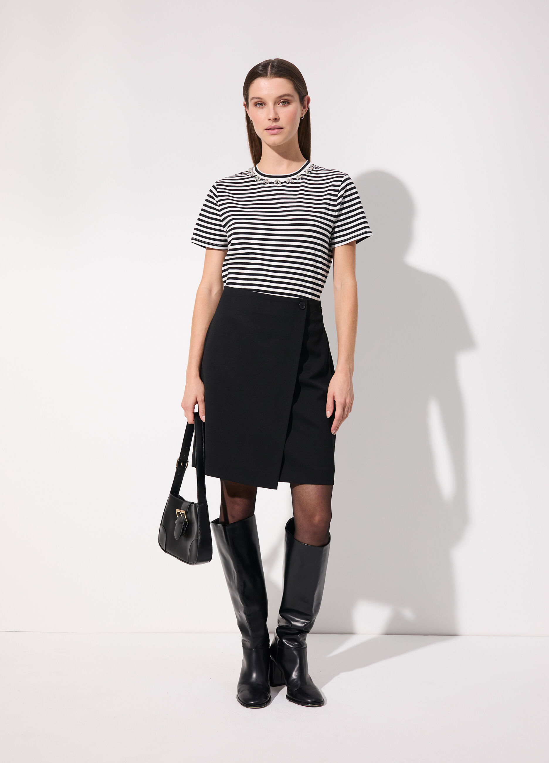 T-shirt in cotone stretch a righe donna_0