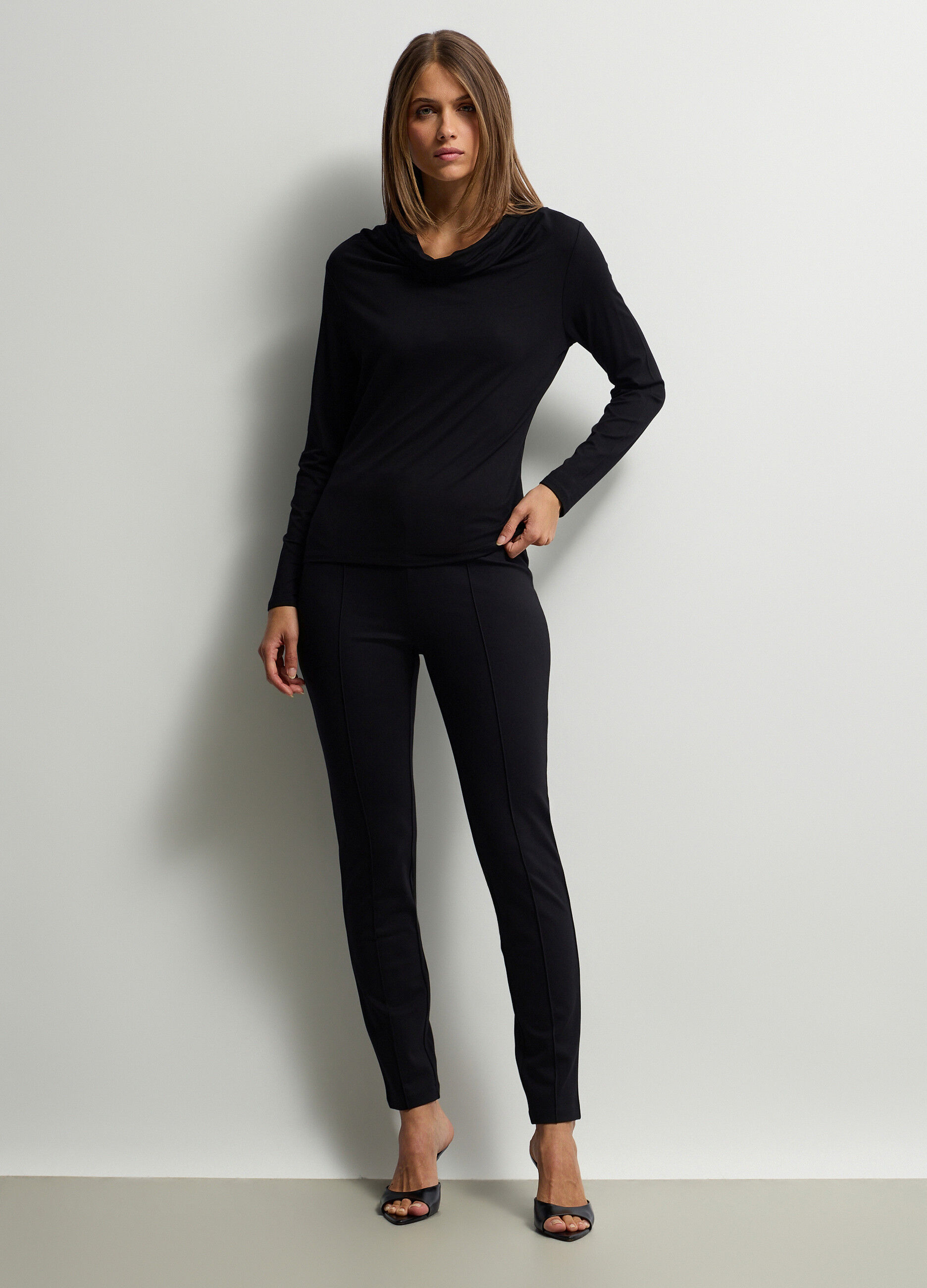Leggings Slim Fit in punto Milano di misto viscosa stretch donna_0