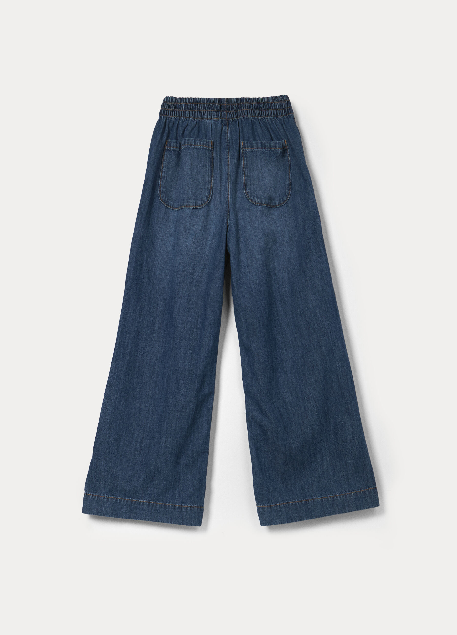 Pantaloni wide leg in denim di puro cotone ragazza_1