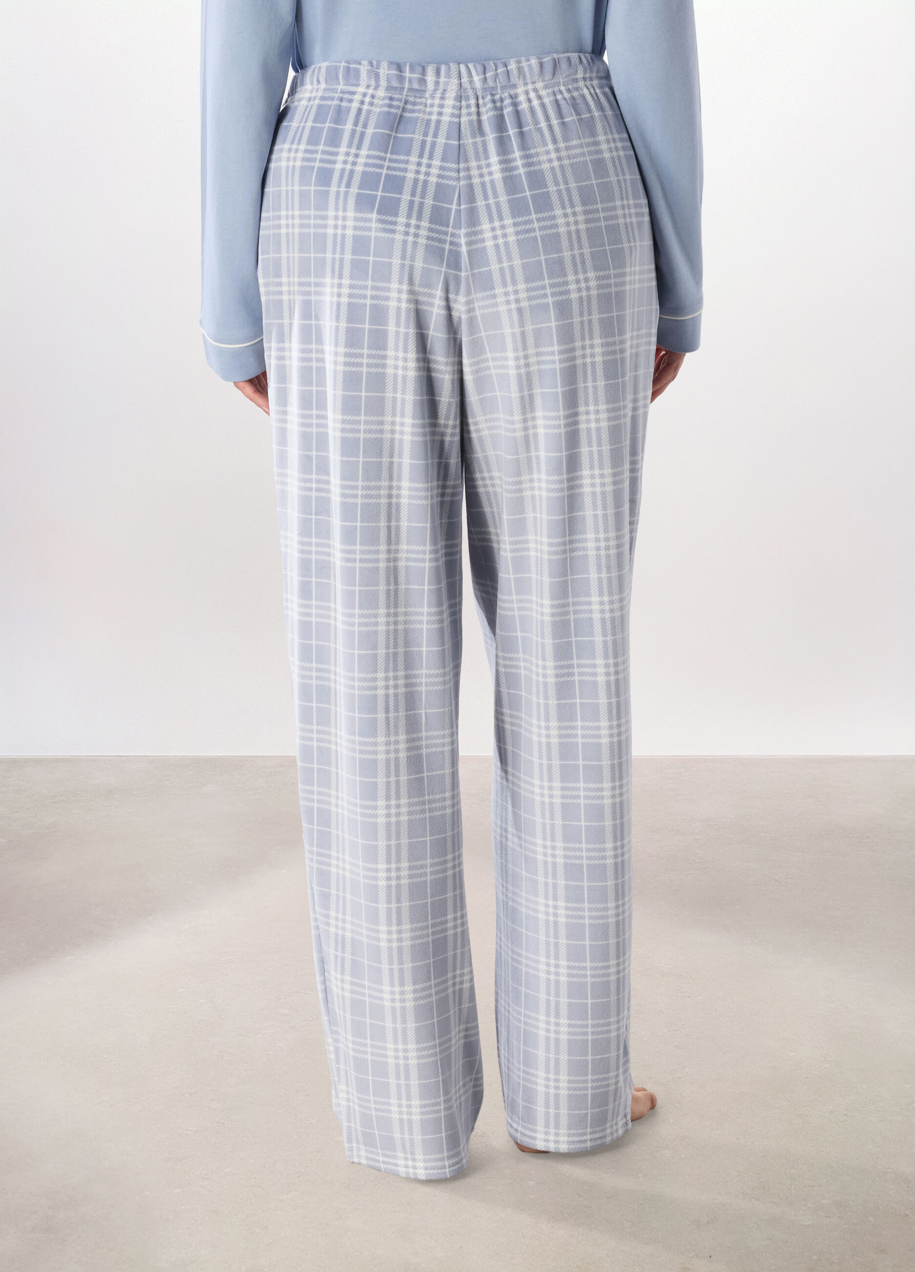 Pantalone lungo pigiama in velluto a quadri donna_1