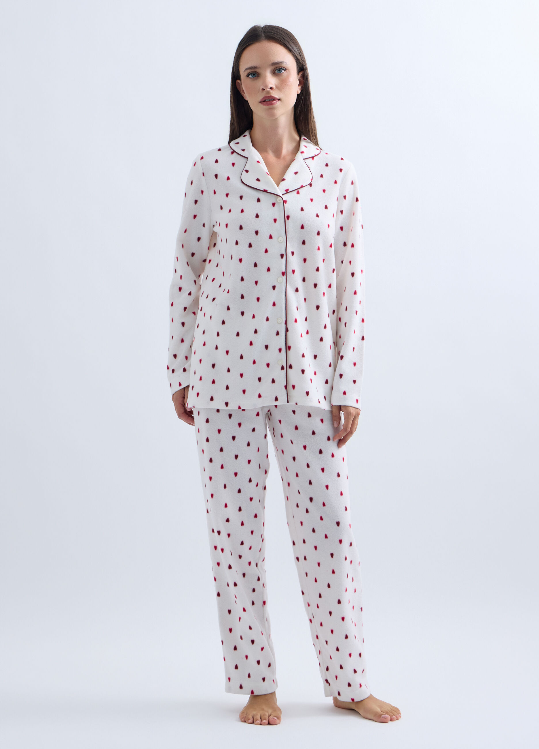 Set pigiama lungo in pile donna_0