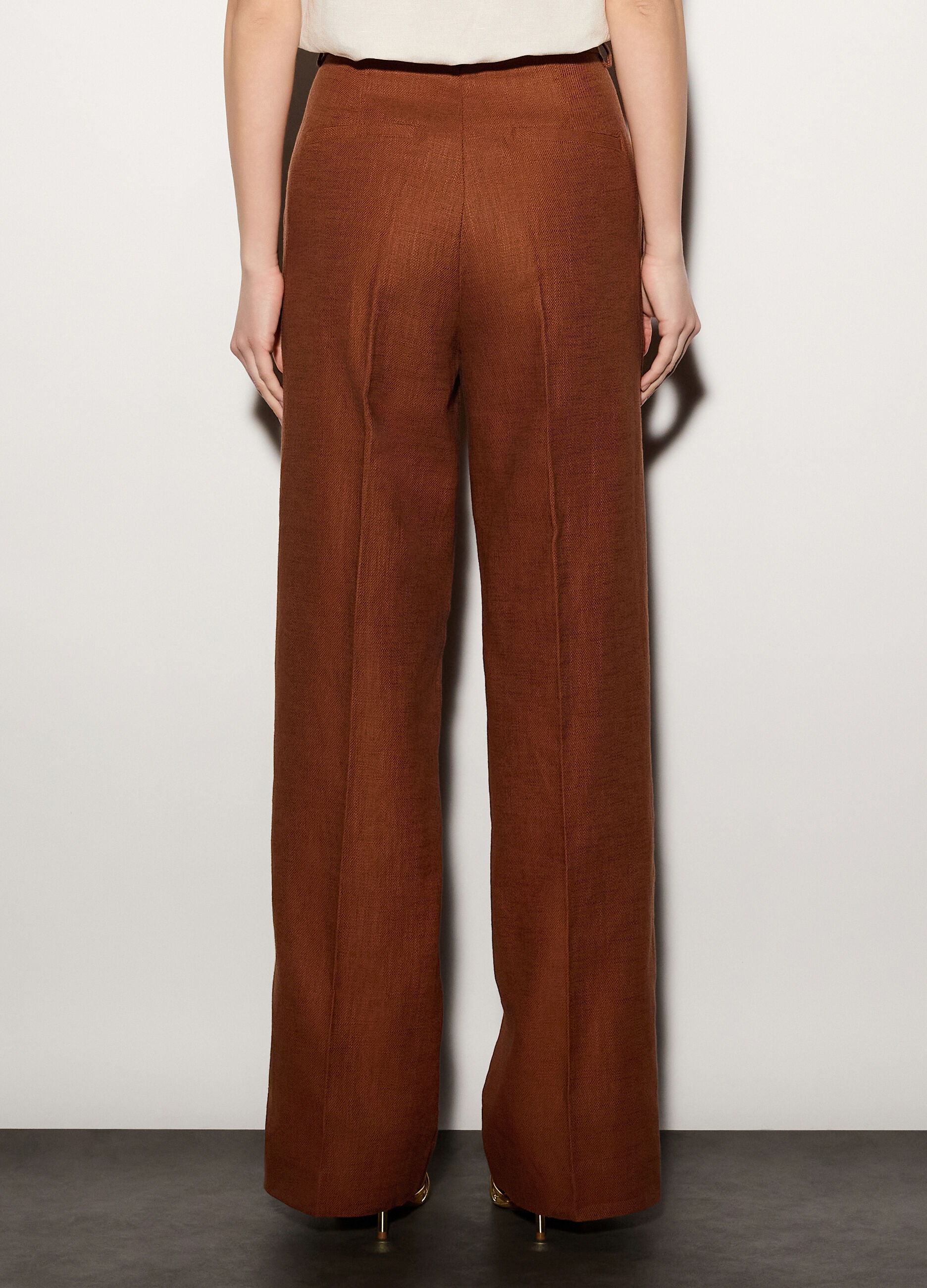 Pantaloni chino regular fit misto lino donna_2