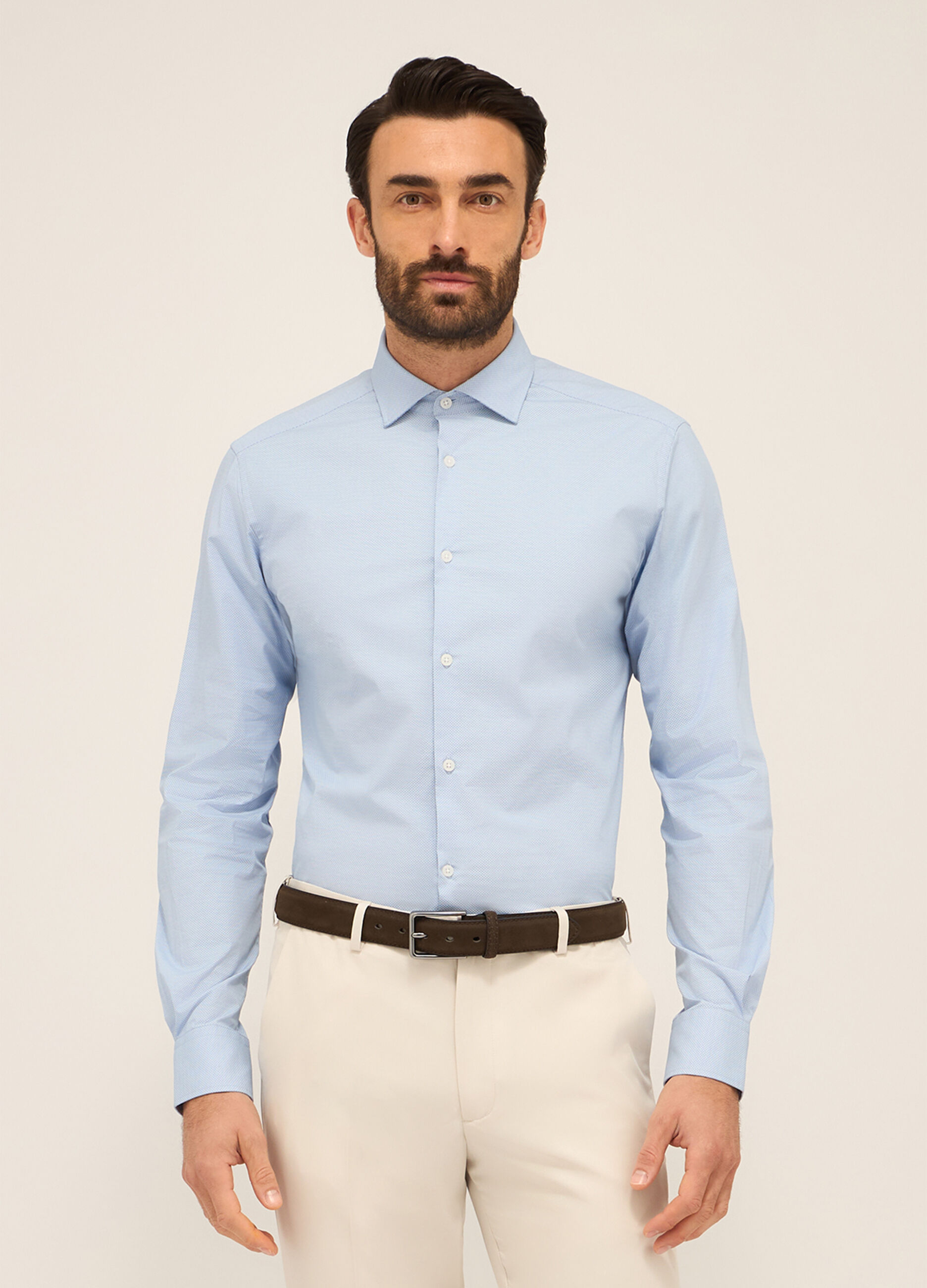 Camicia slim fit in cotone stretch texturizzato uomo_0