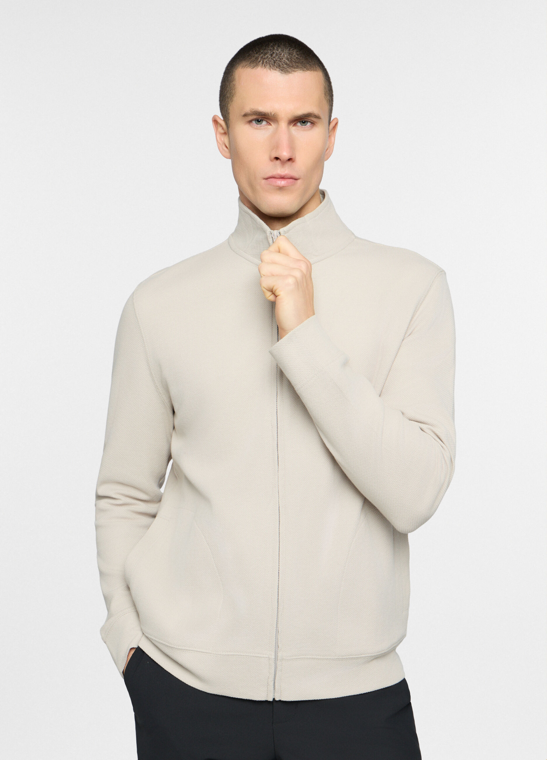 Felpa collo alto in cotone piquet uomo_0