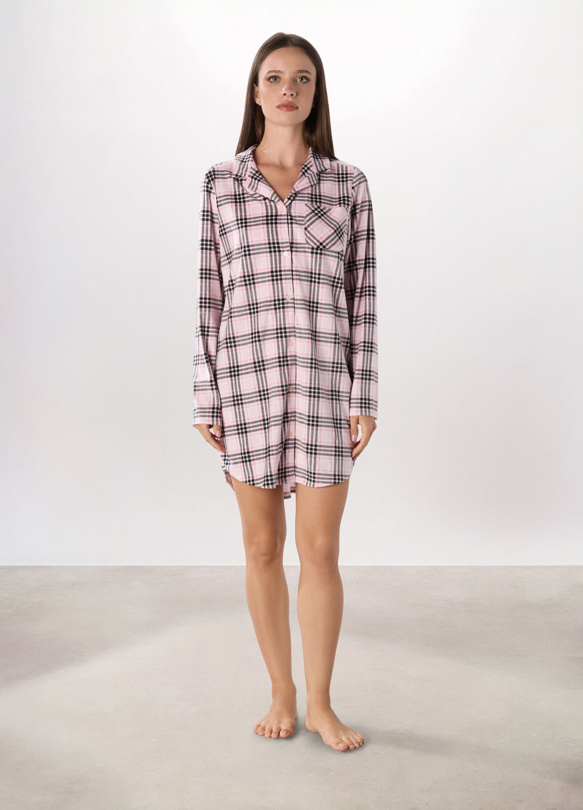 Camicia da notte in velours a quadri donna_0